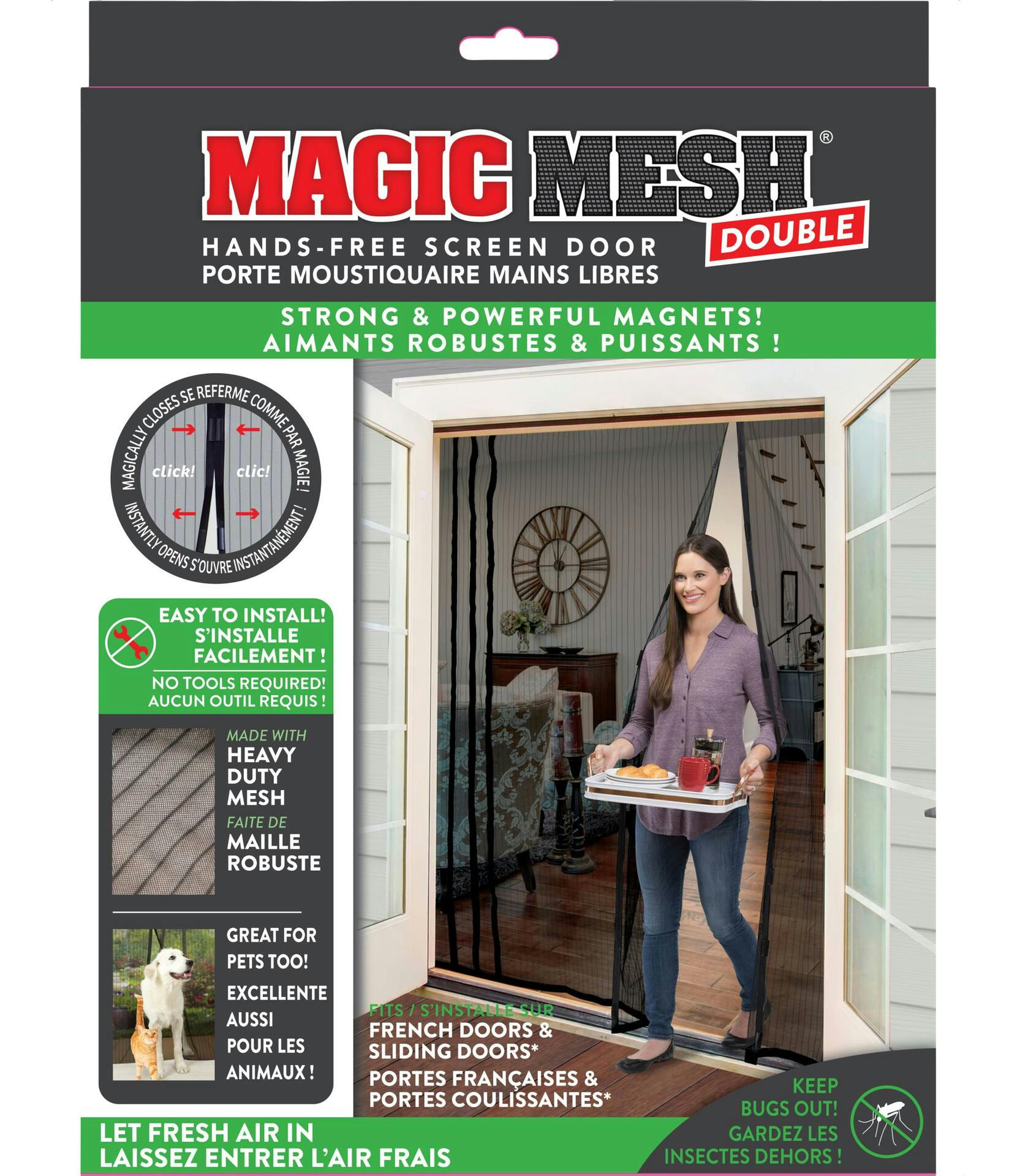 Magic Mesh Double Hands-Free Magnetic Screen Door, Black