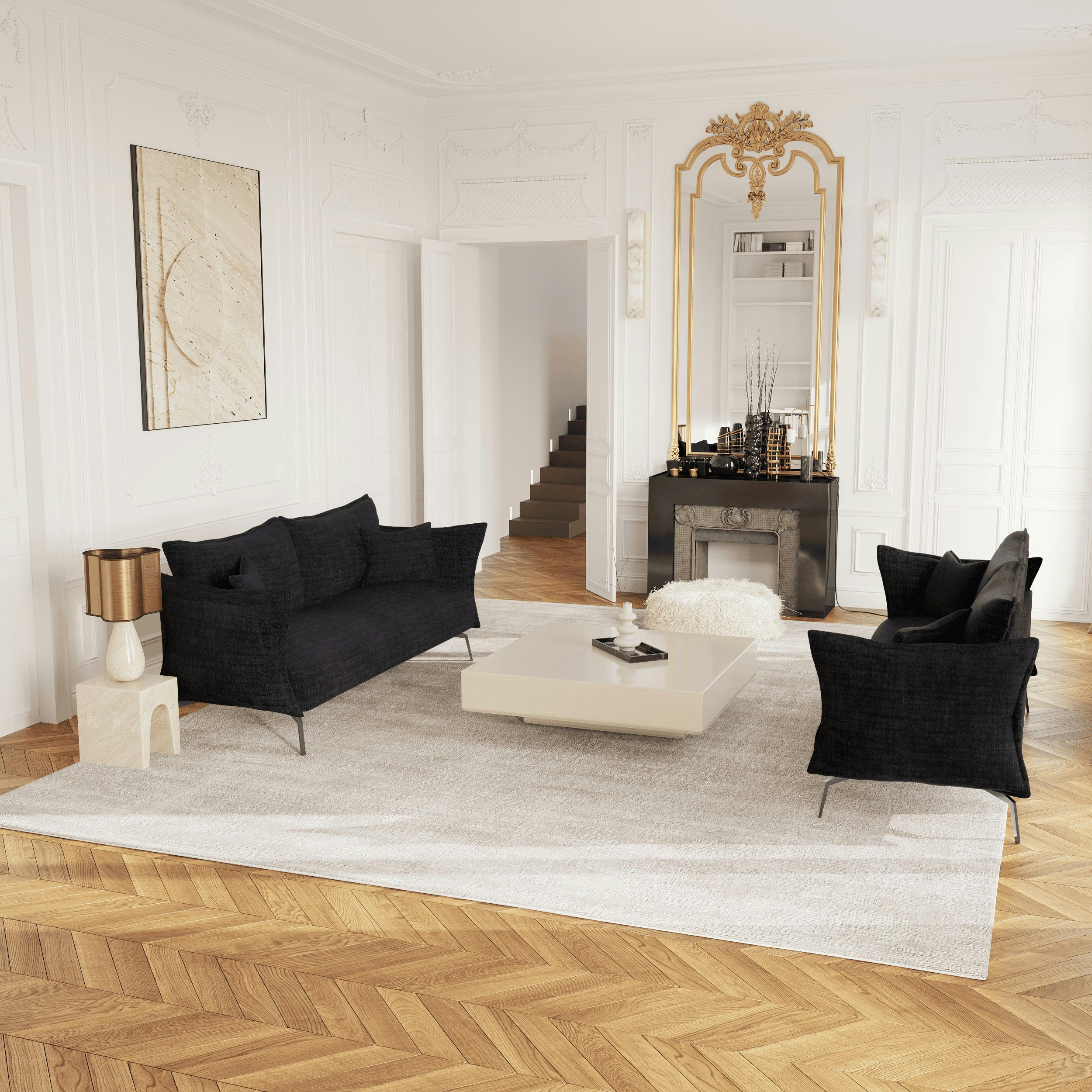 LENNY - Canapé 4 places velours texturé anthracite