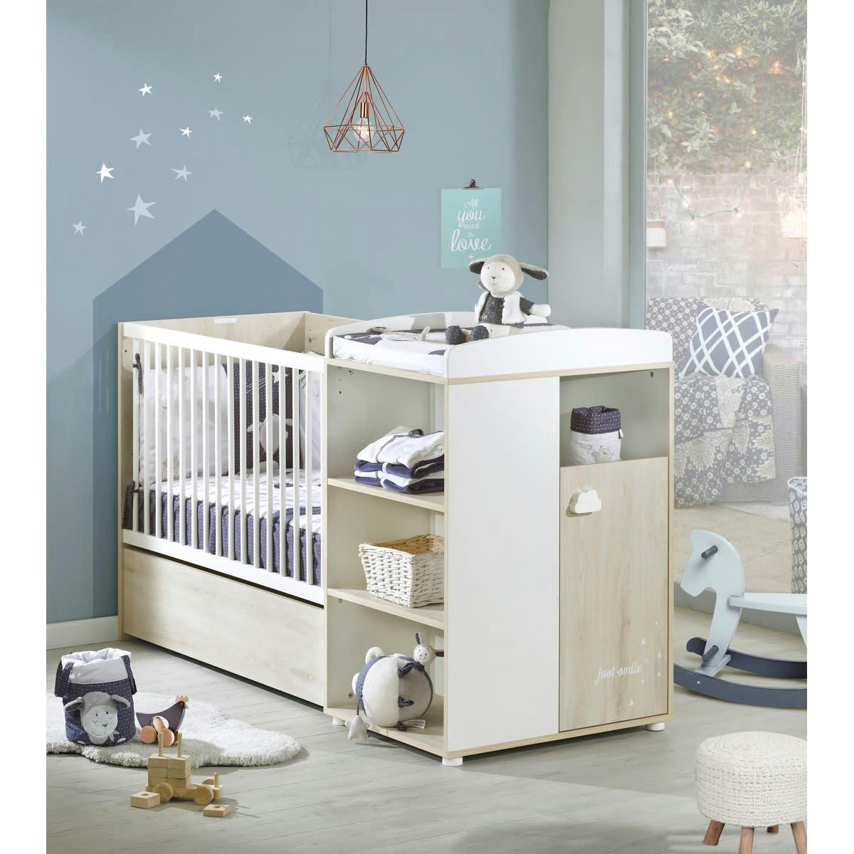 SMILE - Lit Combiné 120x60 Evolutif en 90x190 en bois