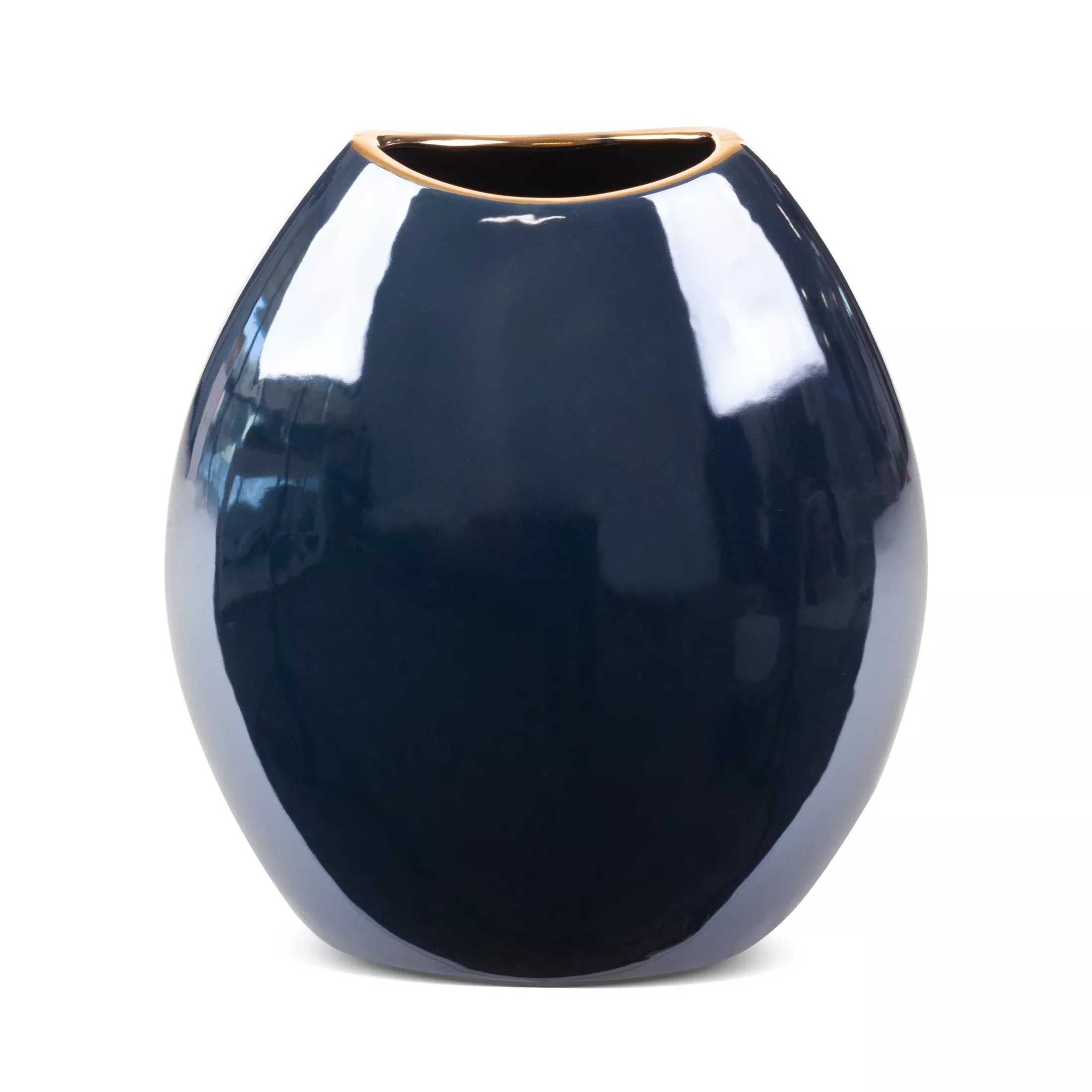 Wazon ceramiczny granatowo-złotyo lśniącej powierzchni ze złotym detalem 22x12x25 cm AMORA 1