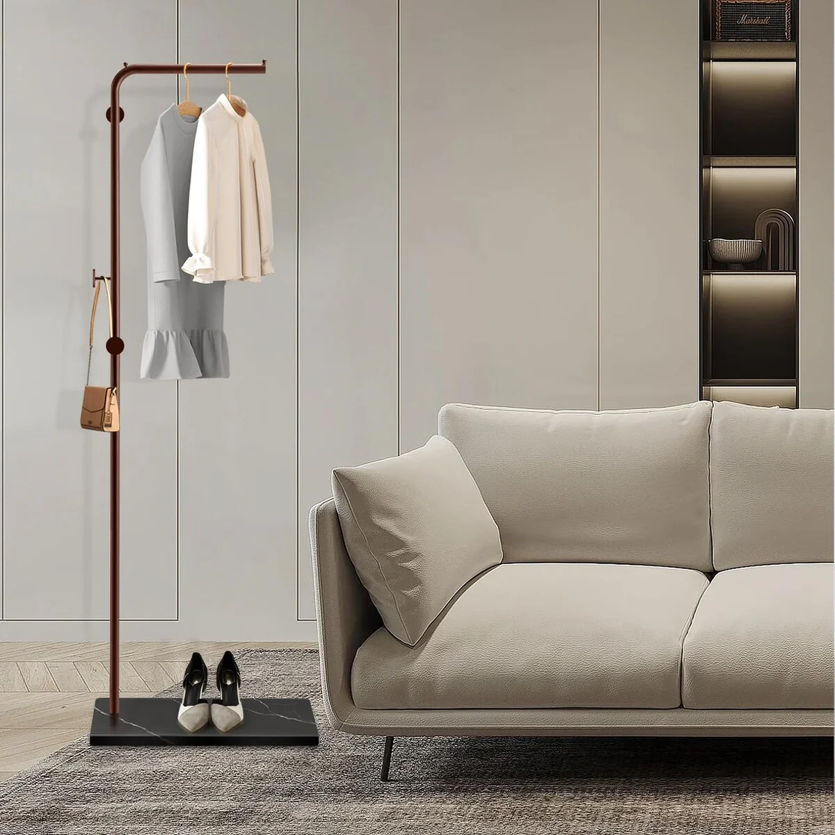 Metal Coat Rack Freestanding, Coat Rack Stand with Heavy-weight Natural Marble Base, 67 Coat Hanger Stand with 3 Hook
