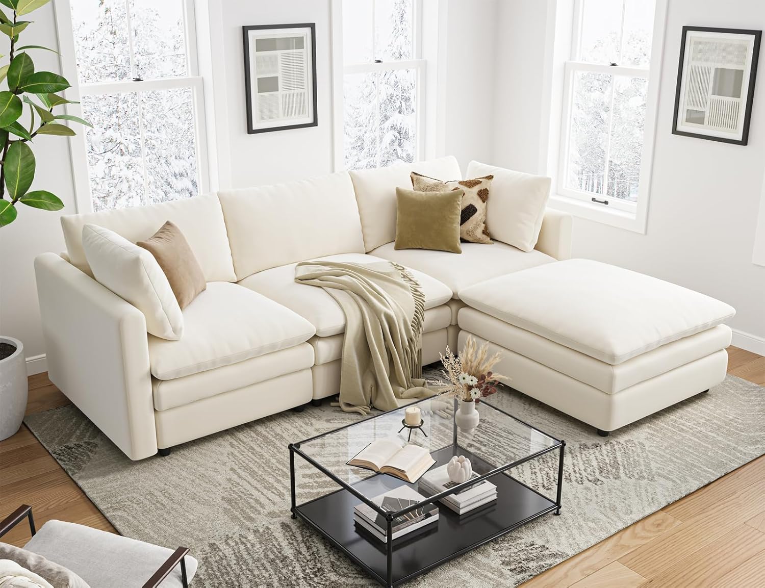 Txtin's Cloud Couches for Living Room L Shaped Sectional Couch with Ottoman Deep Plush 4 Seats Sofa Modern Sofa for Apartment | Cloud, L shaped, Deep Seat, Movable Ottoman, 4 Seat, Sectional