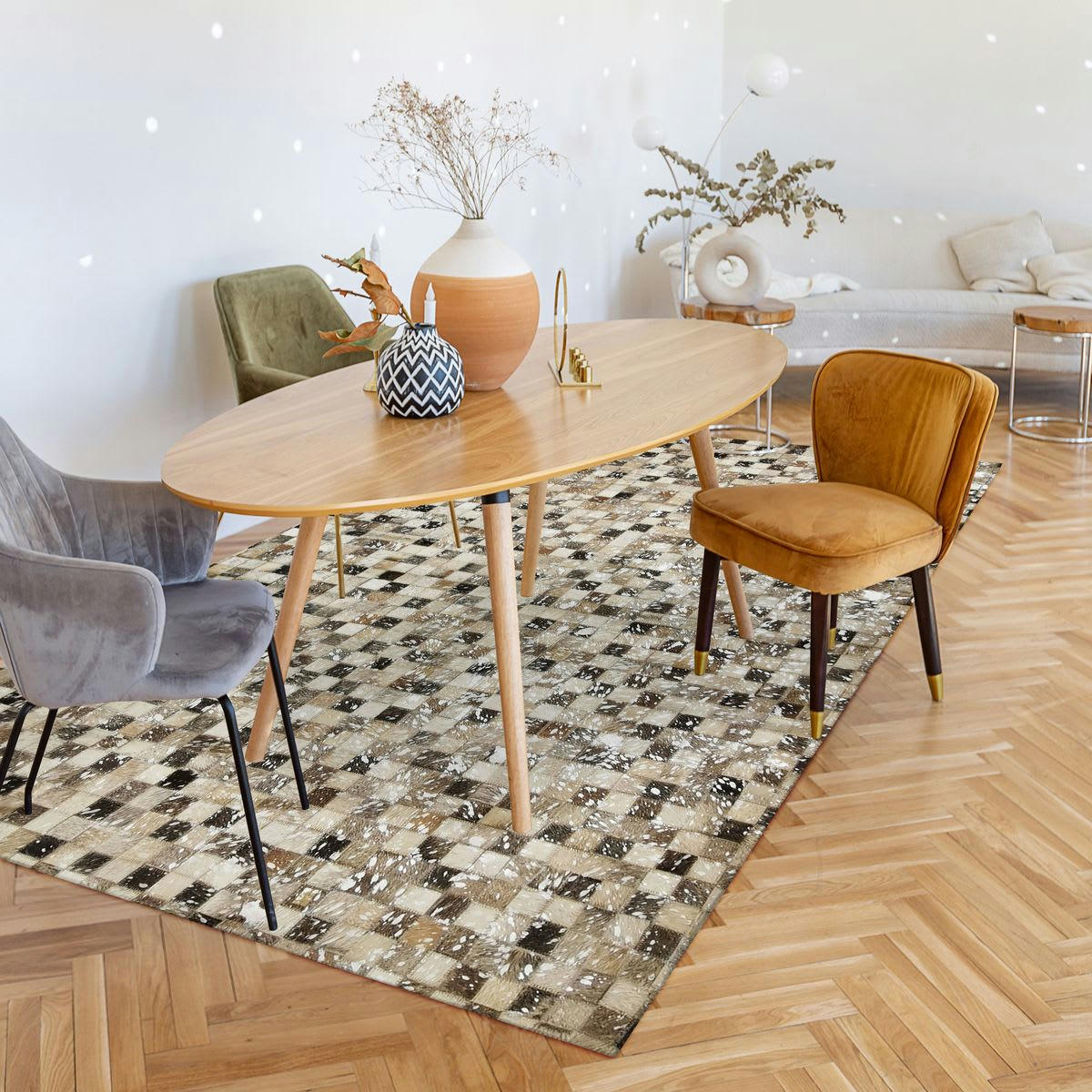 CUIR - Tapis recyclé cuir éclats argentés gris clair 160x230