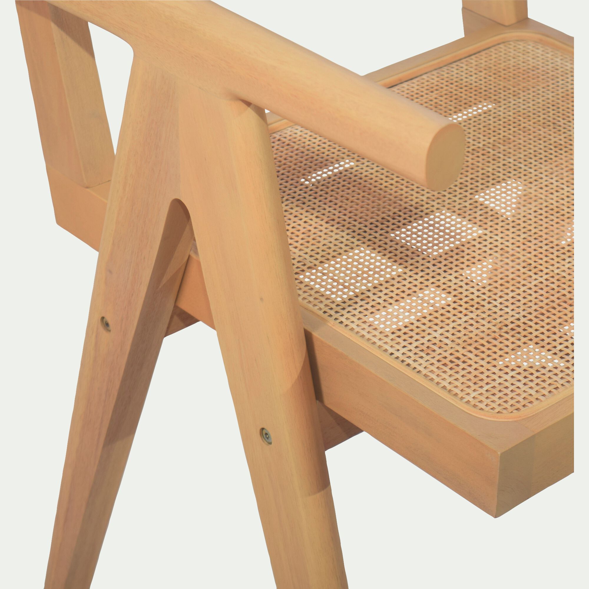 TARGO - Chaise de repas avec accoudoirs en acajou et cannage - bois clair