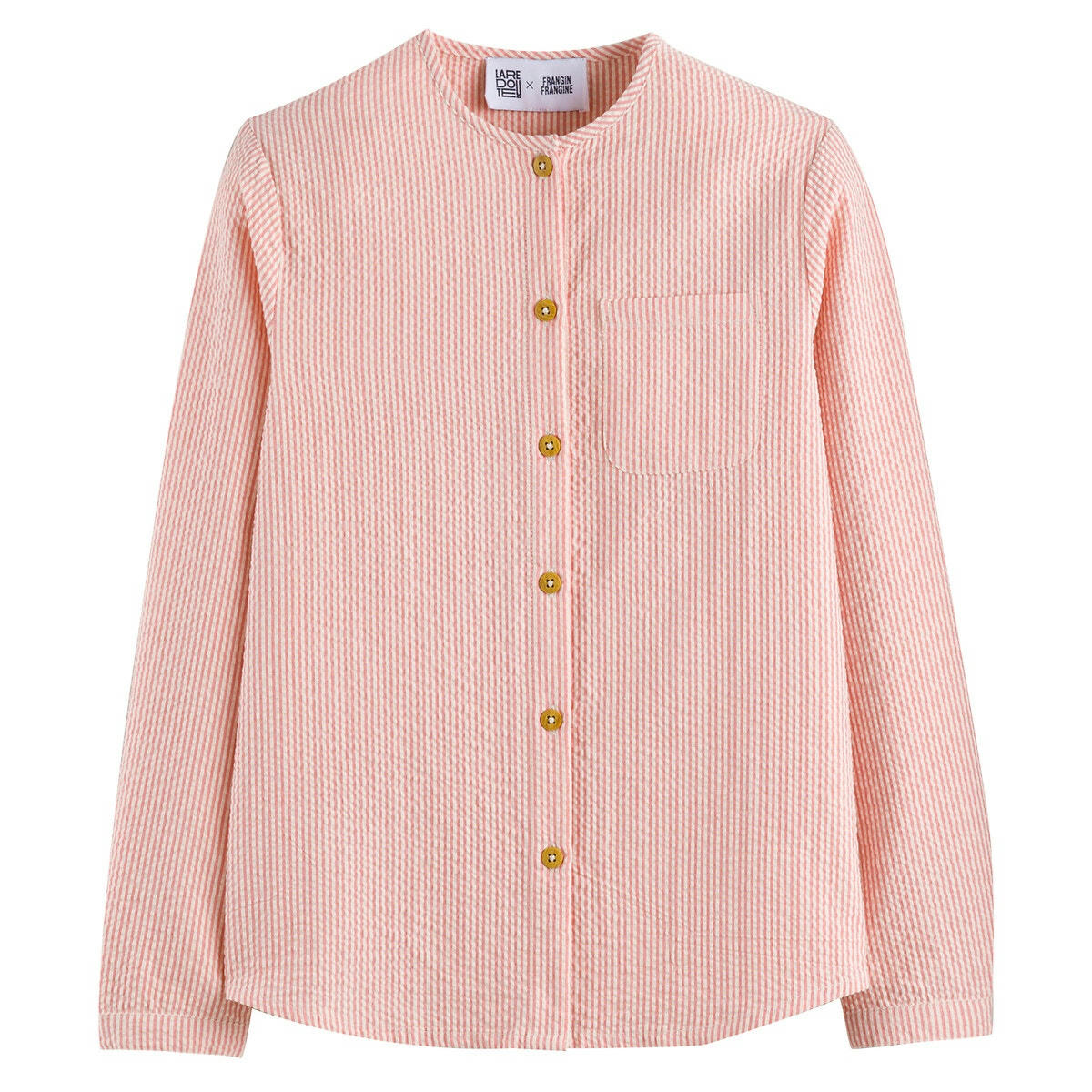 Chemise col mao, manches longues, seersucker rayé