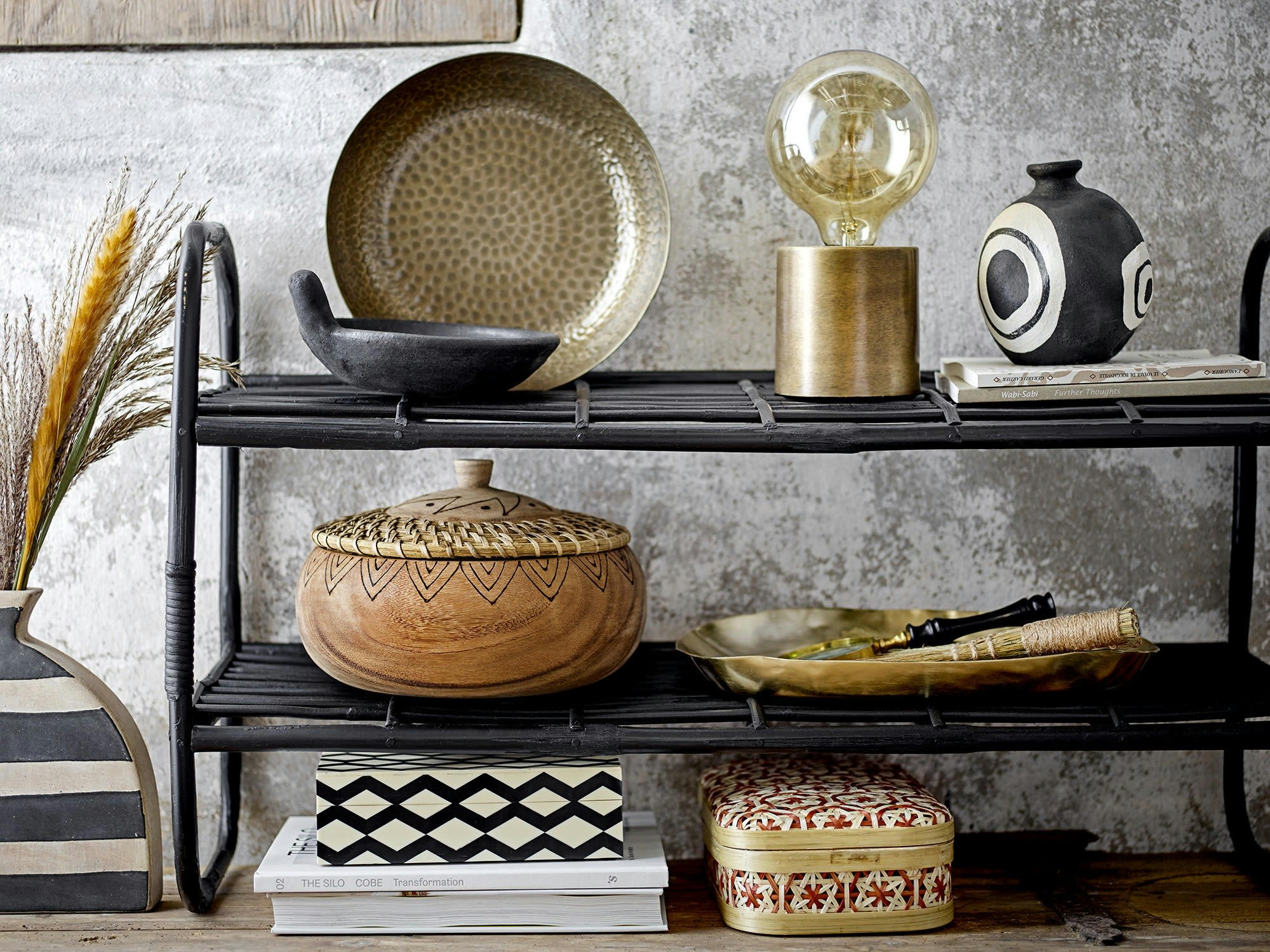 DY - Lot de 2 paniers avec couvercle en bambou rouge