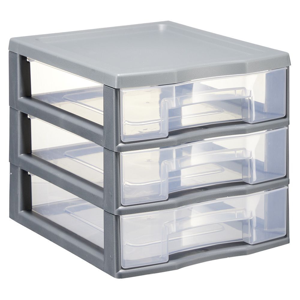 Tour de rangement 3 tiroirs format A6 gris
