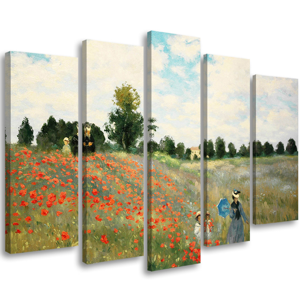 Feeby Obraz 5 częściowy na płótnie Pole Maków C.Monet