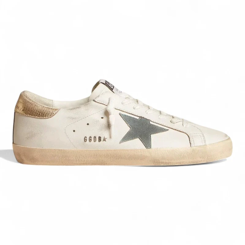 Super-Star sneakers with a suede star and platinum snake-print leather heel tab