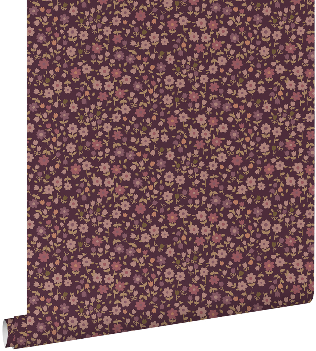 ESTAhome behang bloemetjes aubergine paars - 50 x 900 cm - 131636