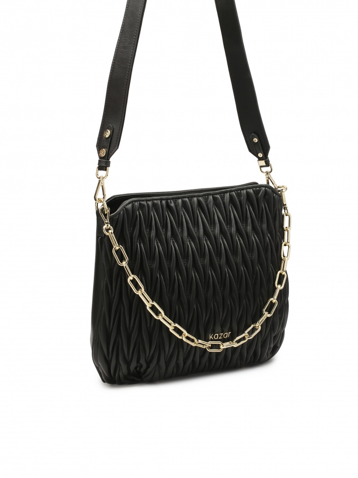 Quilted black handbag with chain and detachable strap