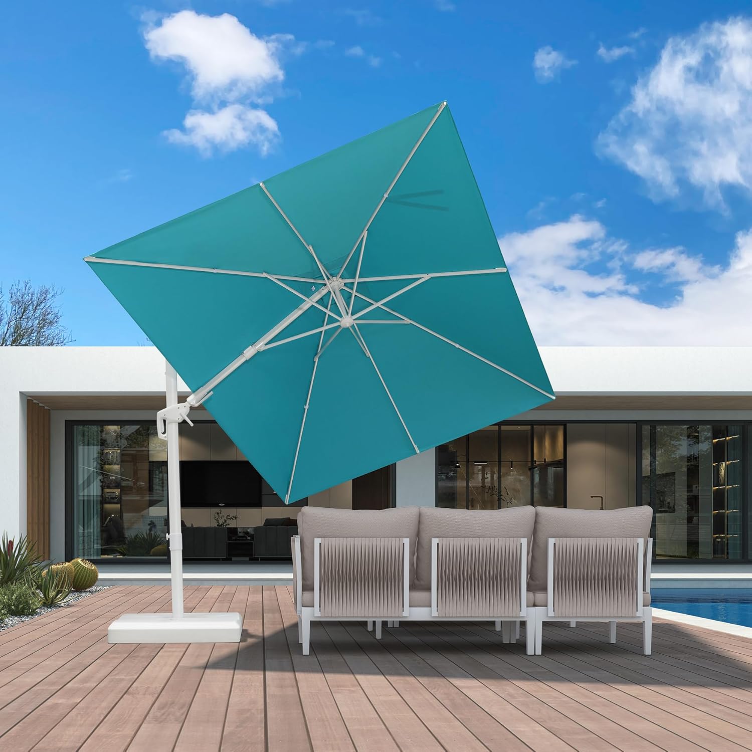 PURPLE LEAF 8' X 11.5' Right-left Tilt Patio Umbrella Swivel White Cantilever Umbrella with Tilt Aluminum Outdoor Umbrella with 360° Rotation for Deck Pool Garden, Turquoise