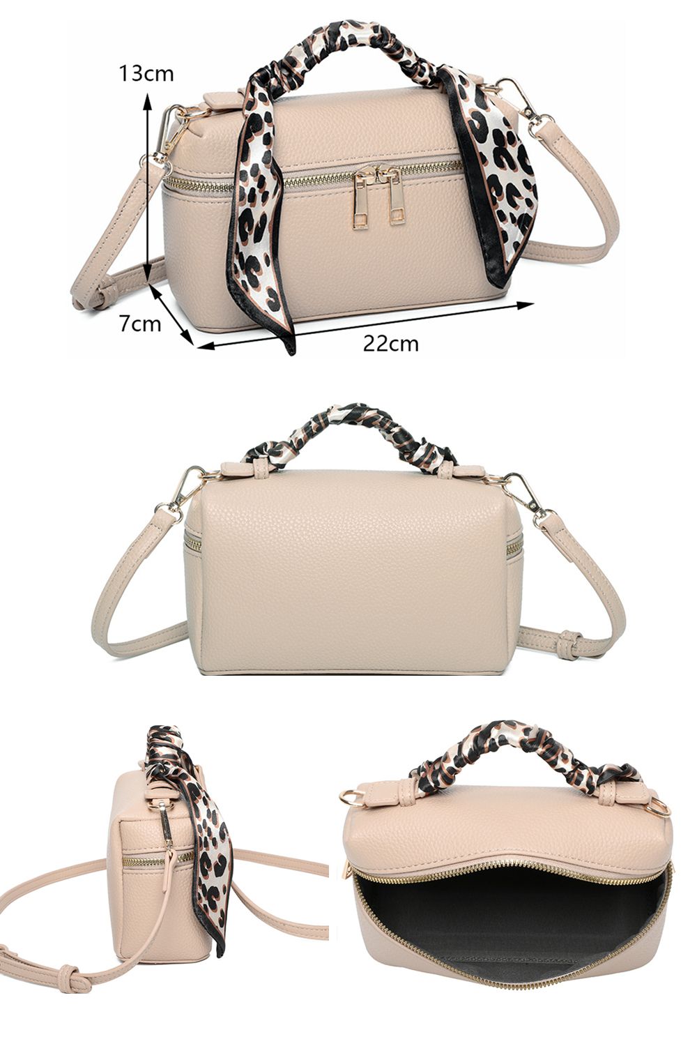 Fontanella Fashion Leopard Accent PU Leather Crossbody Top Handle bag with Leopard Scarf