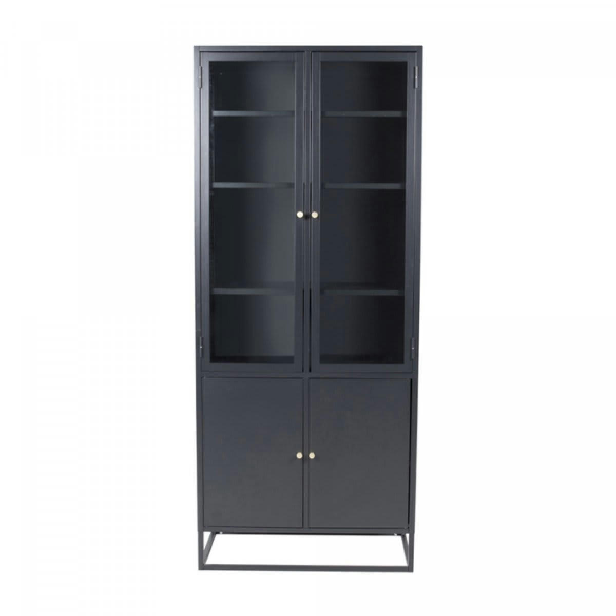 RIRI - Buffet haut vitré moderne 4 portes en métal 190cm noir
