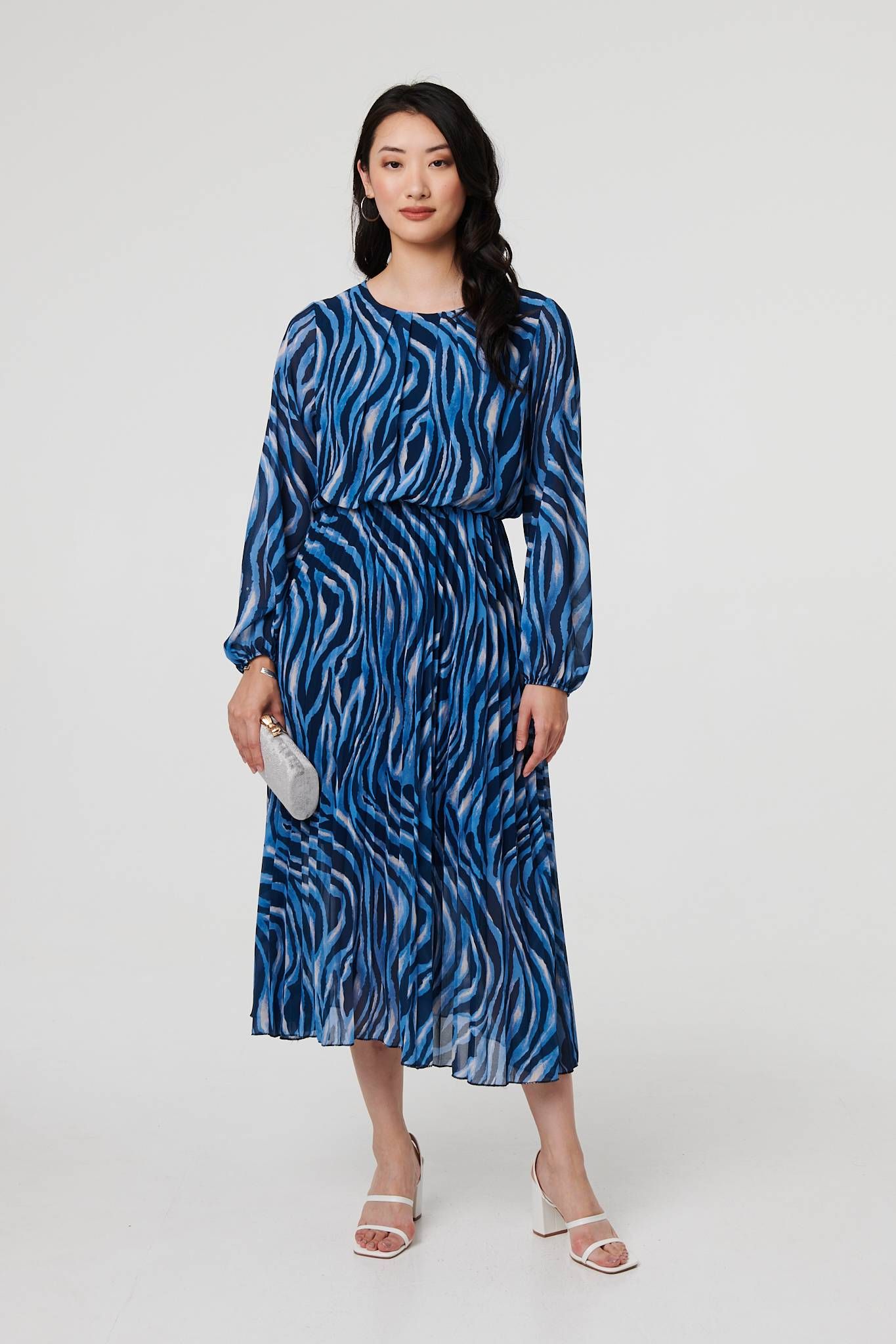 Izabel London Animal Print Pleated Midi Dress