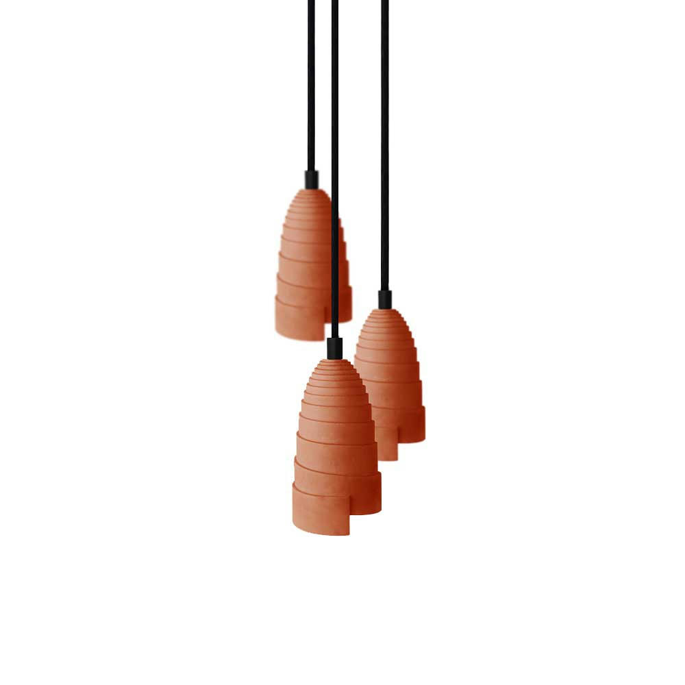 FLANELLE - Suspension triple béton terracotta et accessoires noirs
