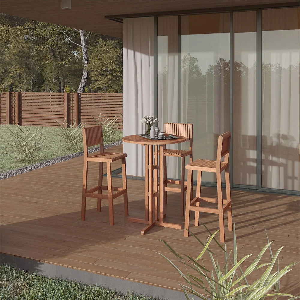 Ibiza 4-Piece Outdoor Bar Table Set Patio Dining Set Eucalyptus Wood Furniture