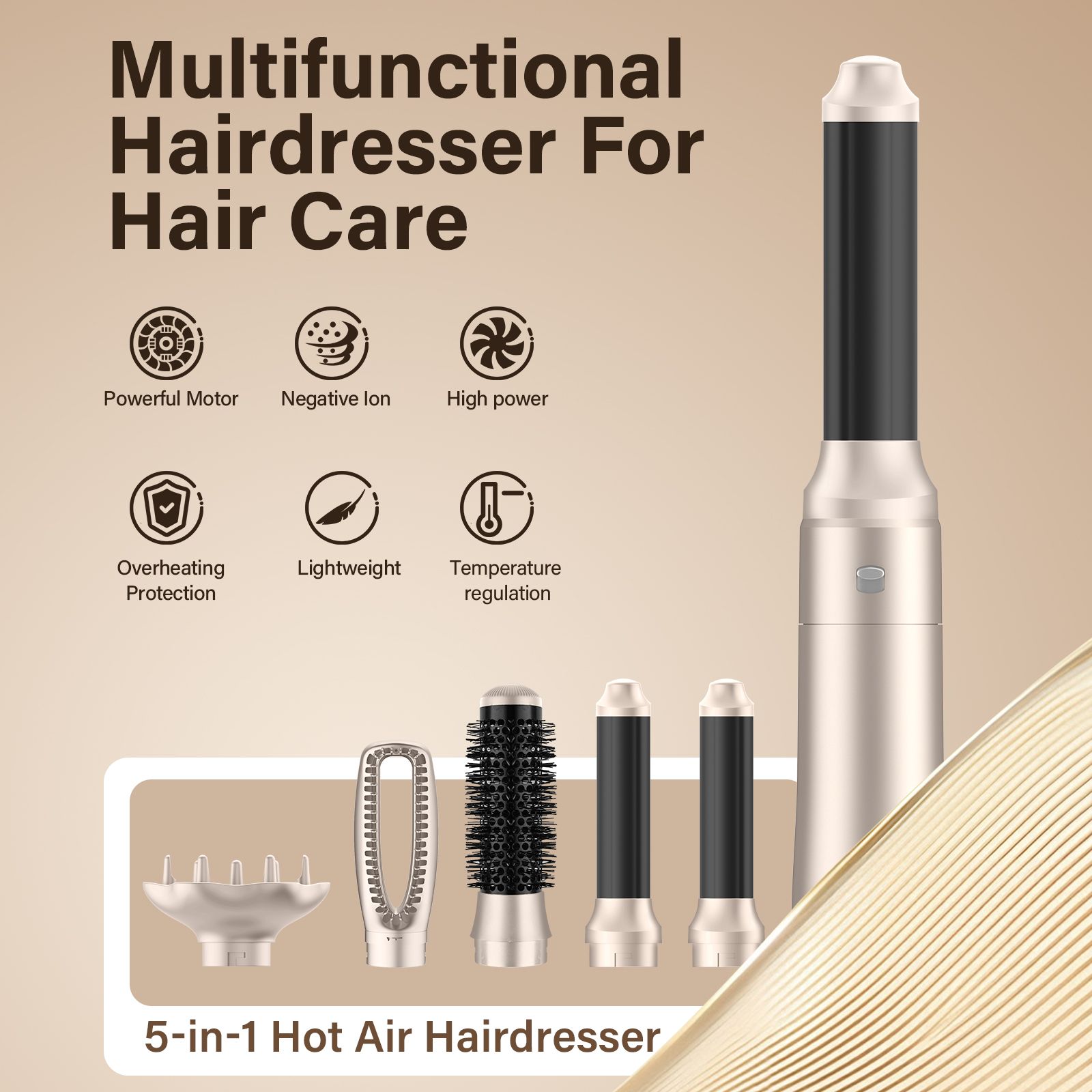INMTFEI 5-in-1 Adjustable Hot Air Brush Multi Functional Hair Styling Comb