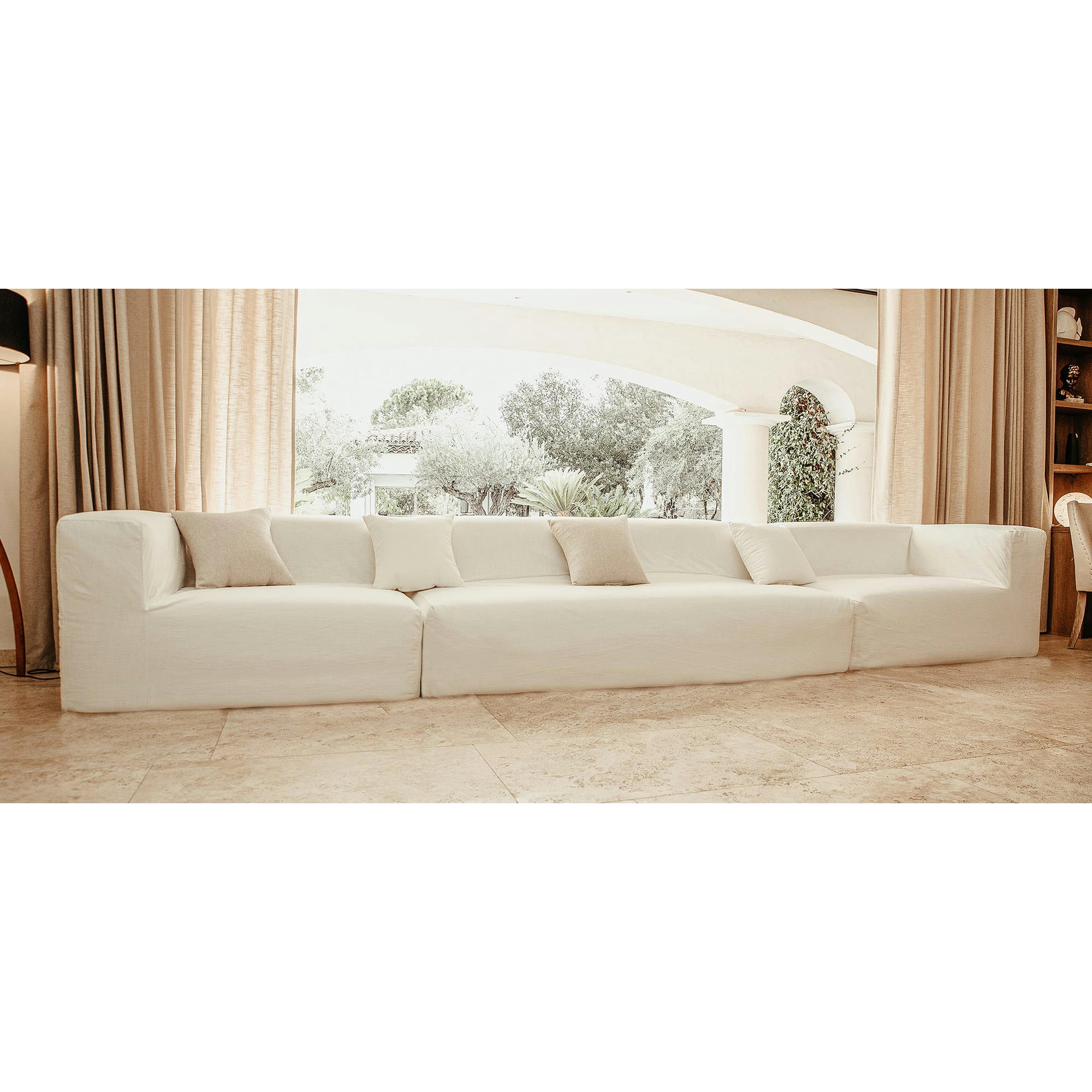 - Housse Coton lavé blanc pour canapé-Taille 5/6 places