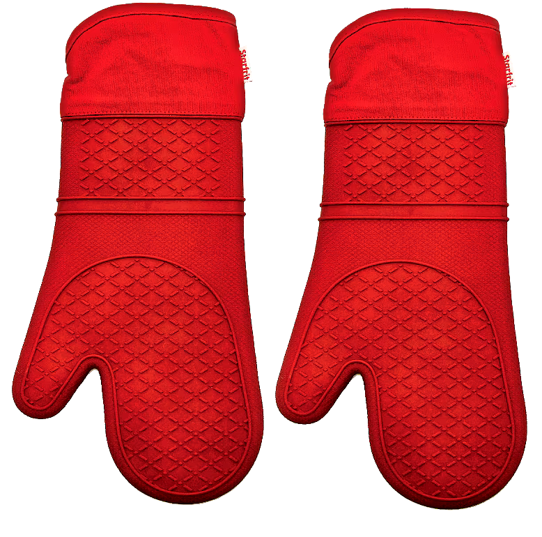 Starfrit 2pc Silicone Oven Mitt Set, Non-Slip Grip, Red