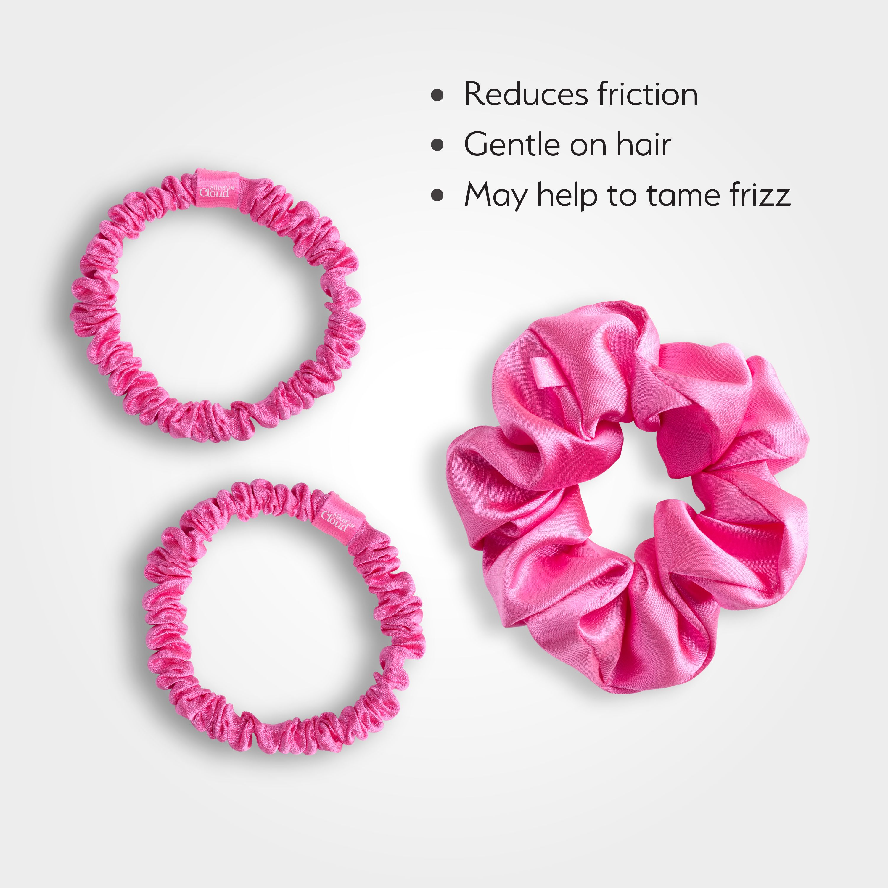 Silver Cloud Silver Cloud Mixed Fuchsia Satin Scrunchies Double Pack