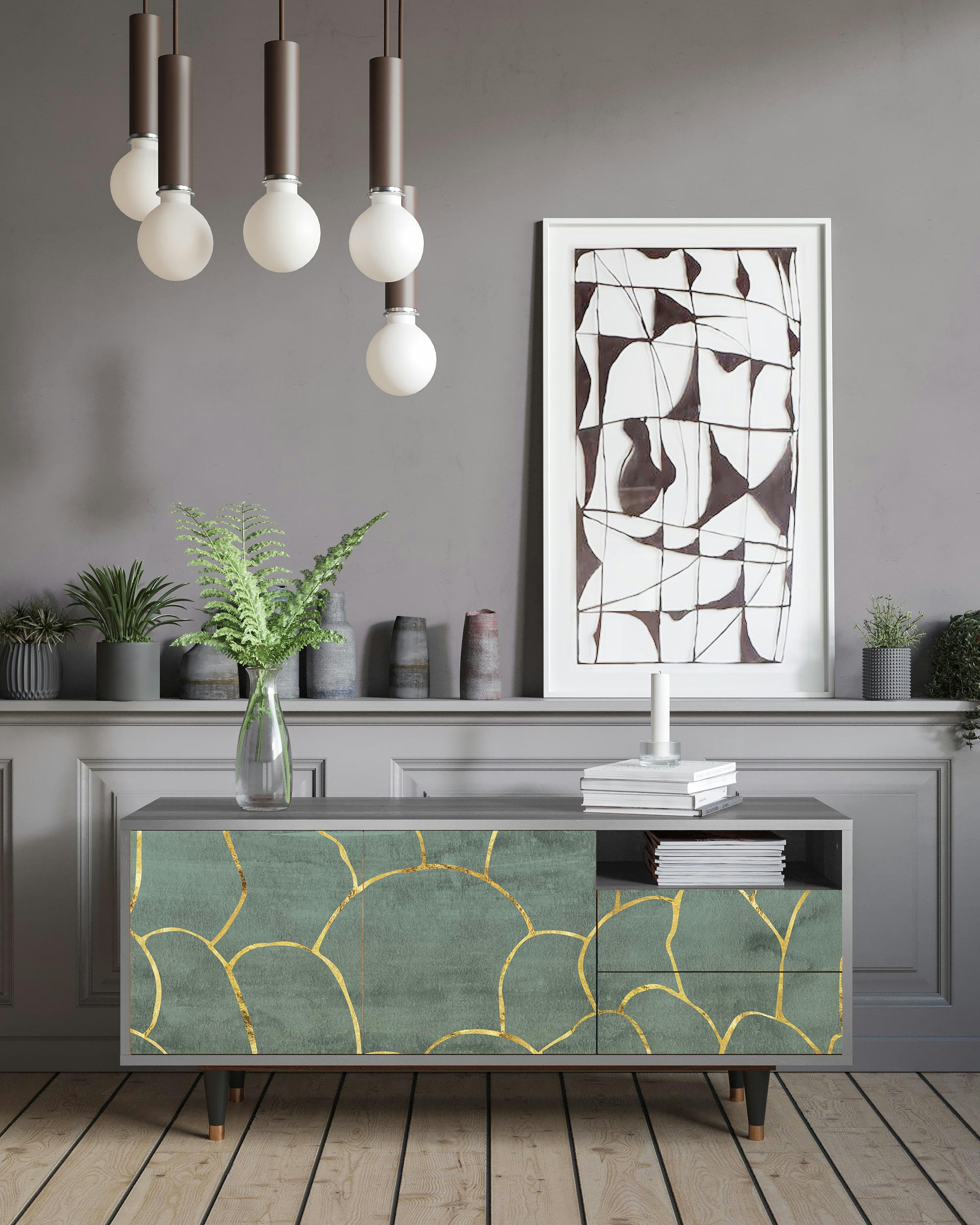 MAGNIFICENT WATER LILY - Meuble TV  bleu-vert 2 tiroirs et 2 portes L 125 cm