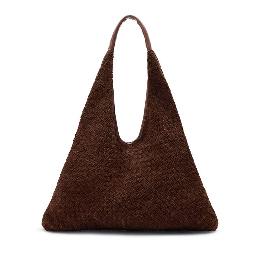 Manfield Bruine gevlochten suède schoudertas