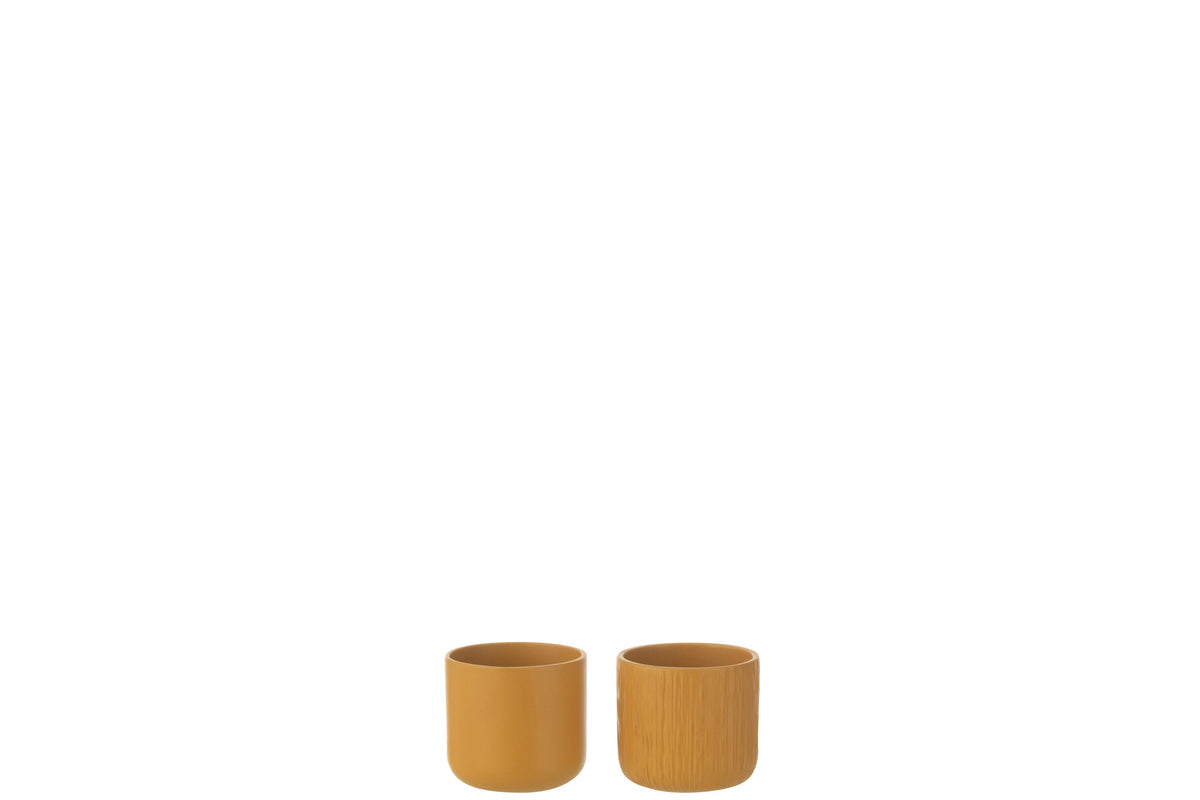 J-Line bloempot Gen - keramiek - oker - XXS - 2 stuks - Ø 7 cm