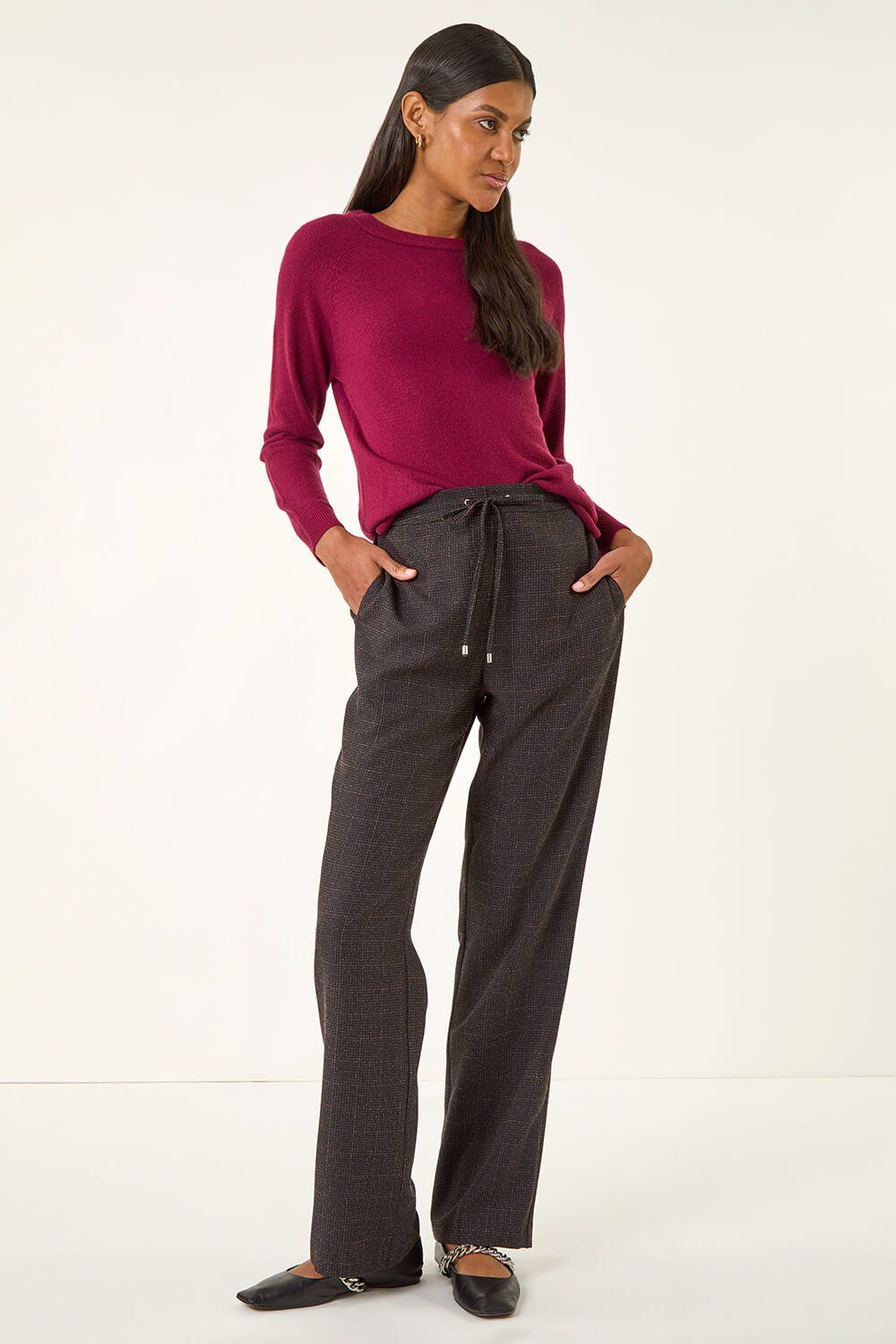 Roman Check Elasticated Waist Drawcord Trouser