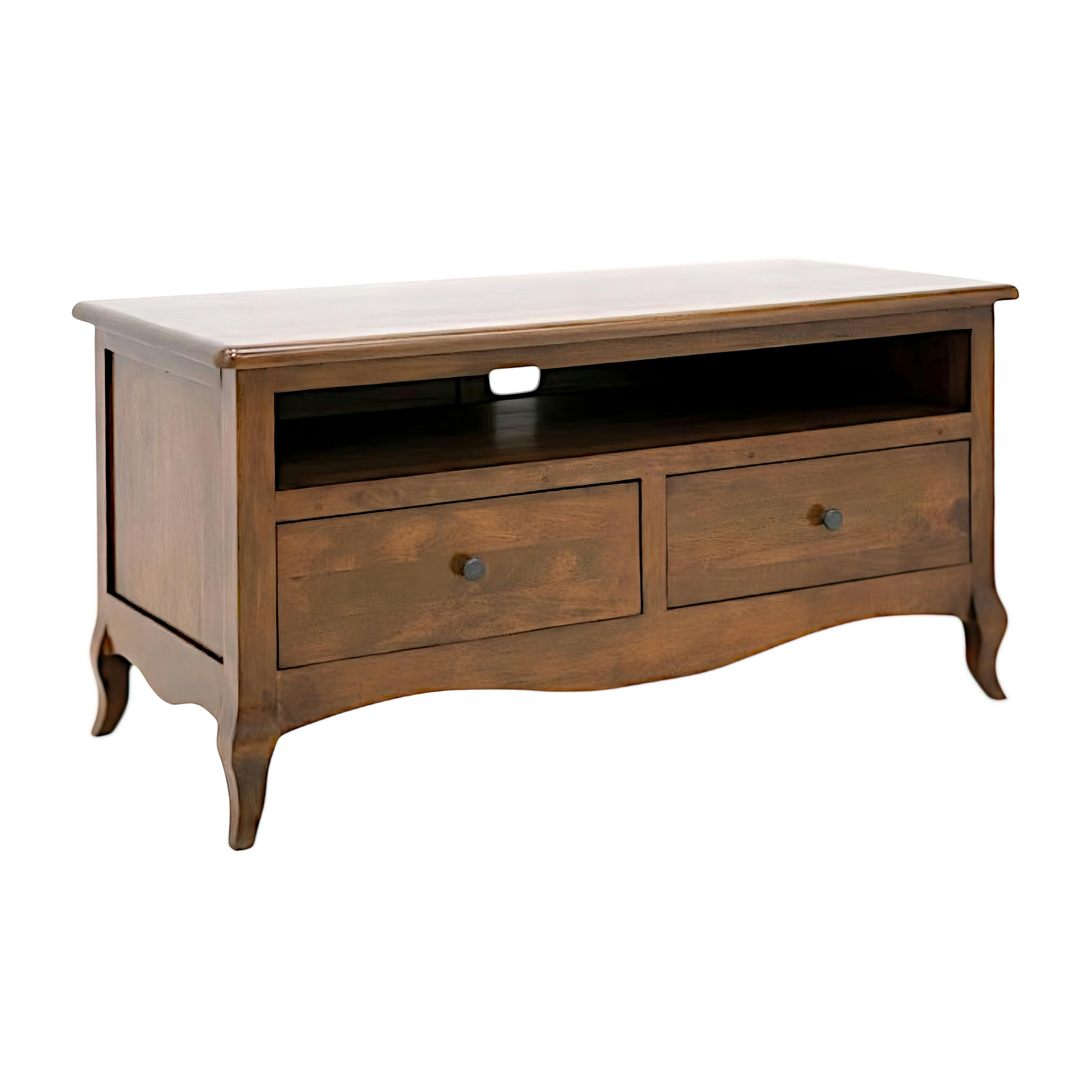 Meuble TV Hévéa 2 tiroirs, 1 grande niche 100x45x50cm TRADITION