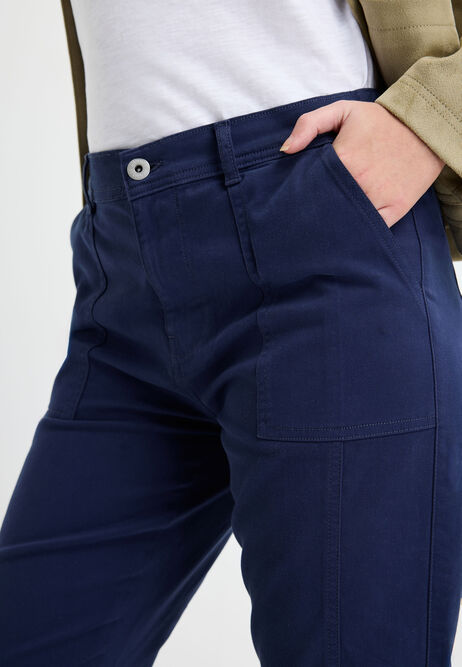 Womens Navy Cotton Rich Cuffed Trousers