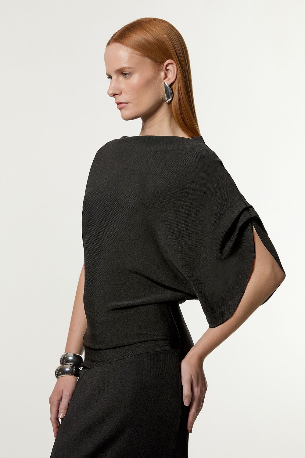 KarenMillen Slinky Viscose Knit Dropped Waist Asymmetric Maxi Dress