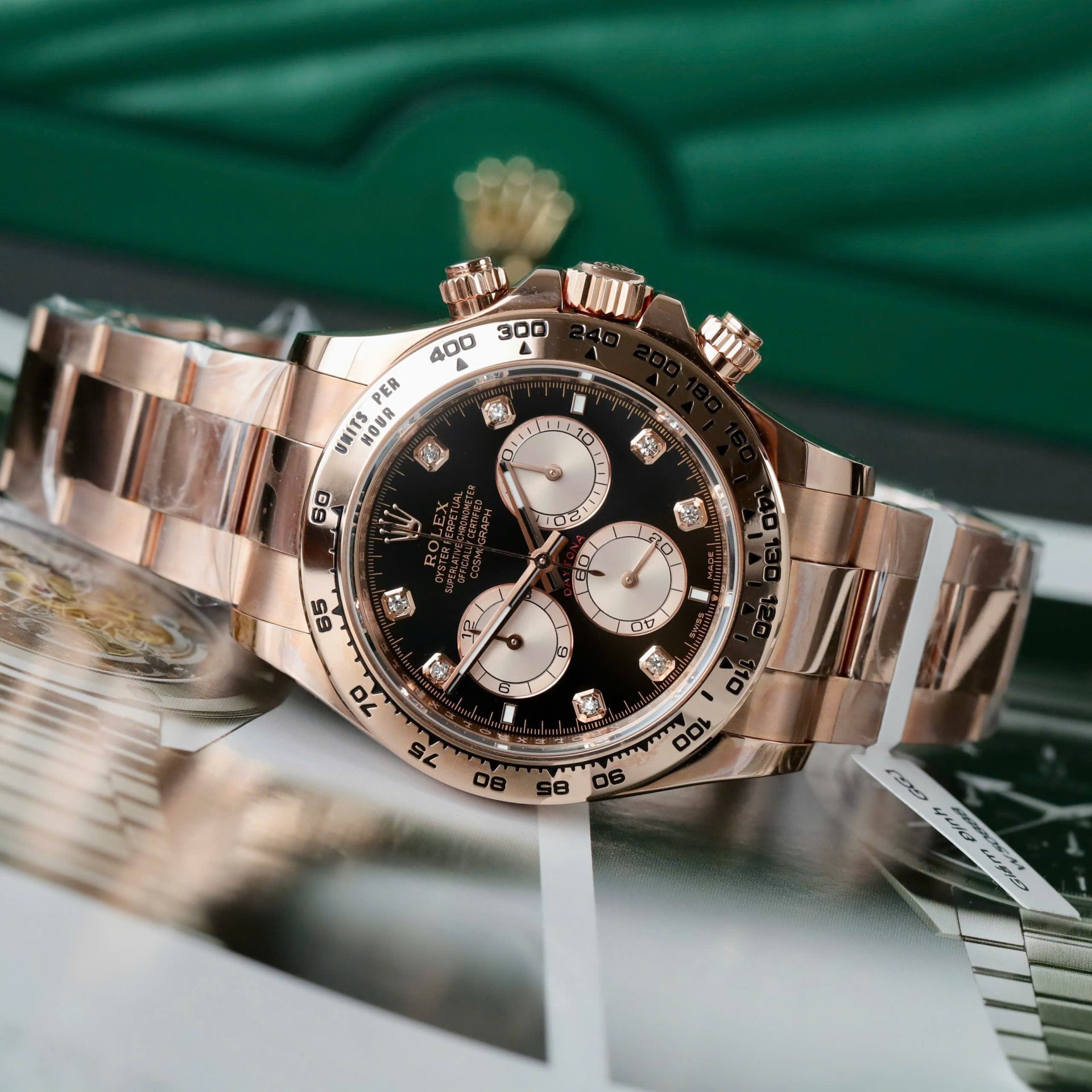 Rolex Daytona RG Plated Black Dial CZ Diamonds 40mm Oyster Super Clone