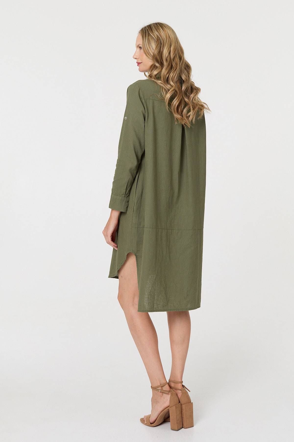 Izabel London Long Sleeve Split Hem Maxi Shirt Dress