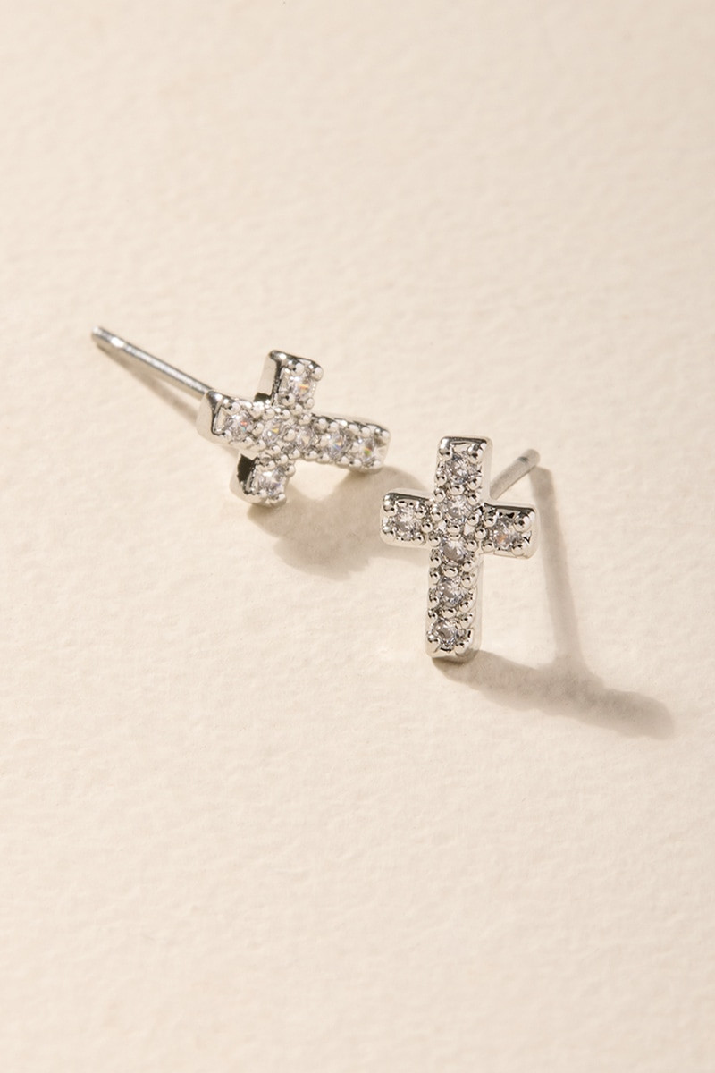 Kelsey Silver Crystal Cross Stud Earrings