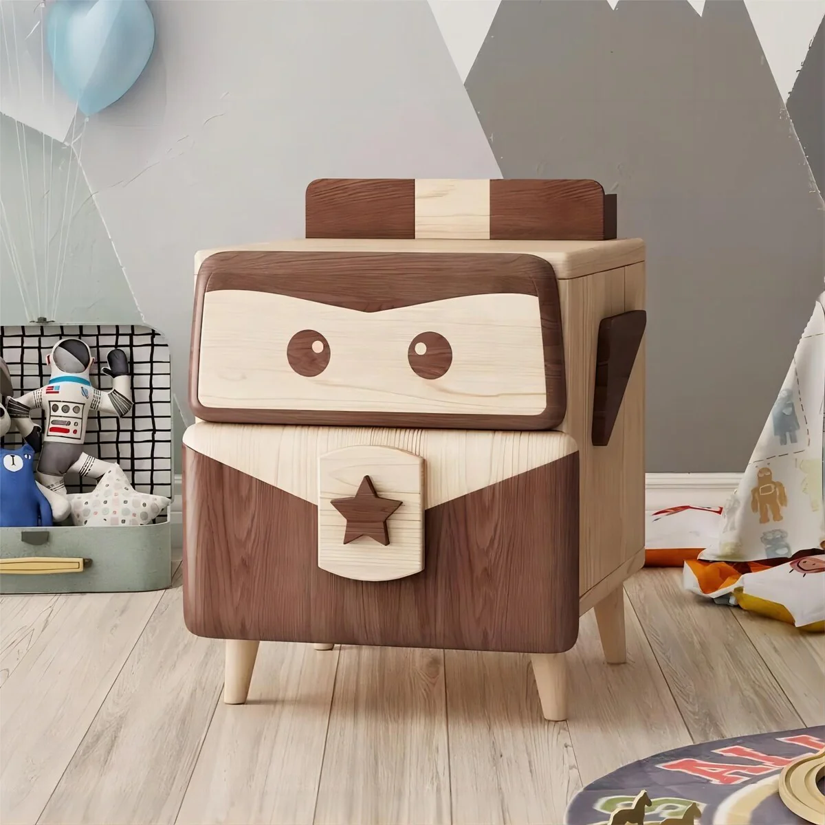 Kids Flying Man Cartoon Design Children Bedside Wooden Furniture Storage Kids' Cabinets