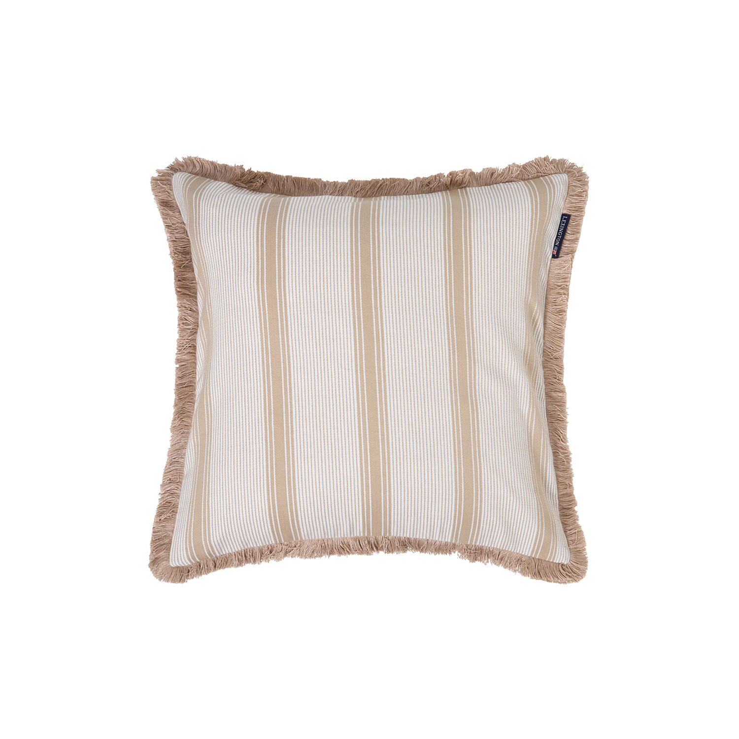 Striped Organic Cotton Fringe Pillow Cover, beige/white