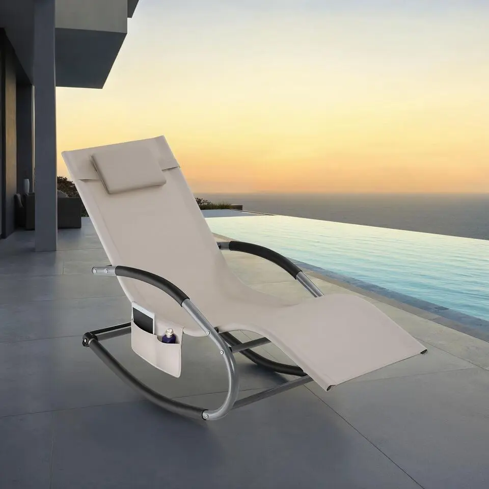 tectake Ligstoel Taya, ergonomisch, schommelfunctie, Beige