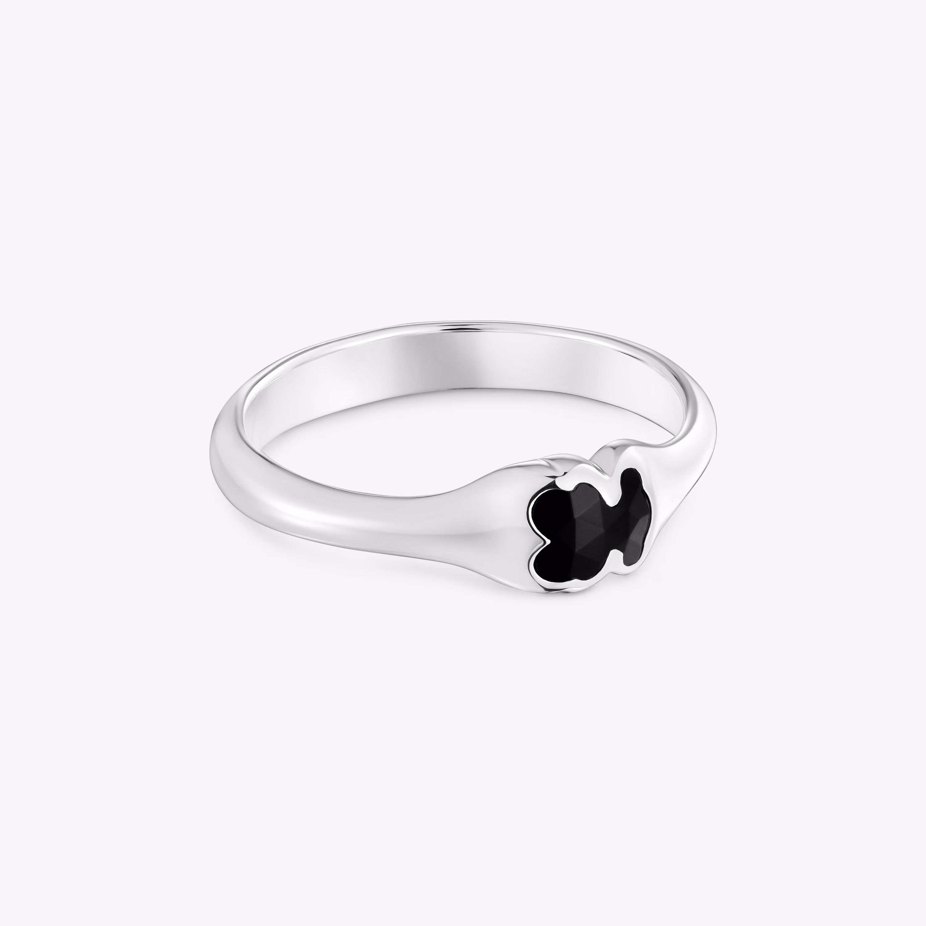 Anillo pequeño de plata y motivo oso en ónix Icon Color
