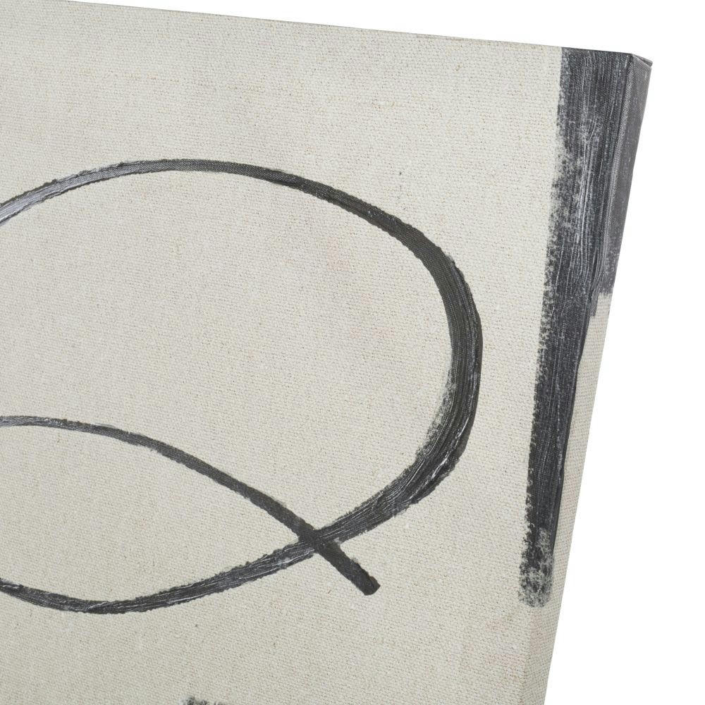 JINAH - Toile abstraite imprimée et peinte beige, noire et blanche 90x120