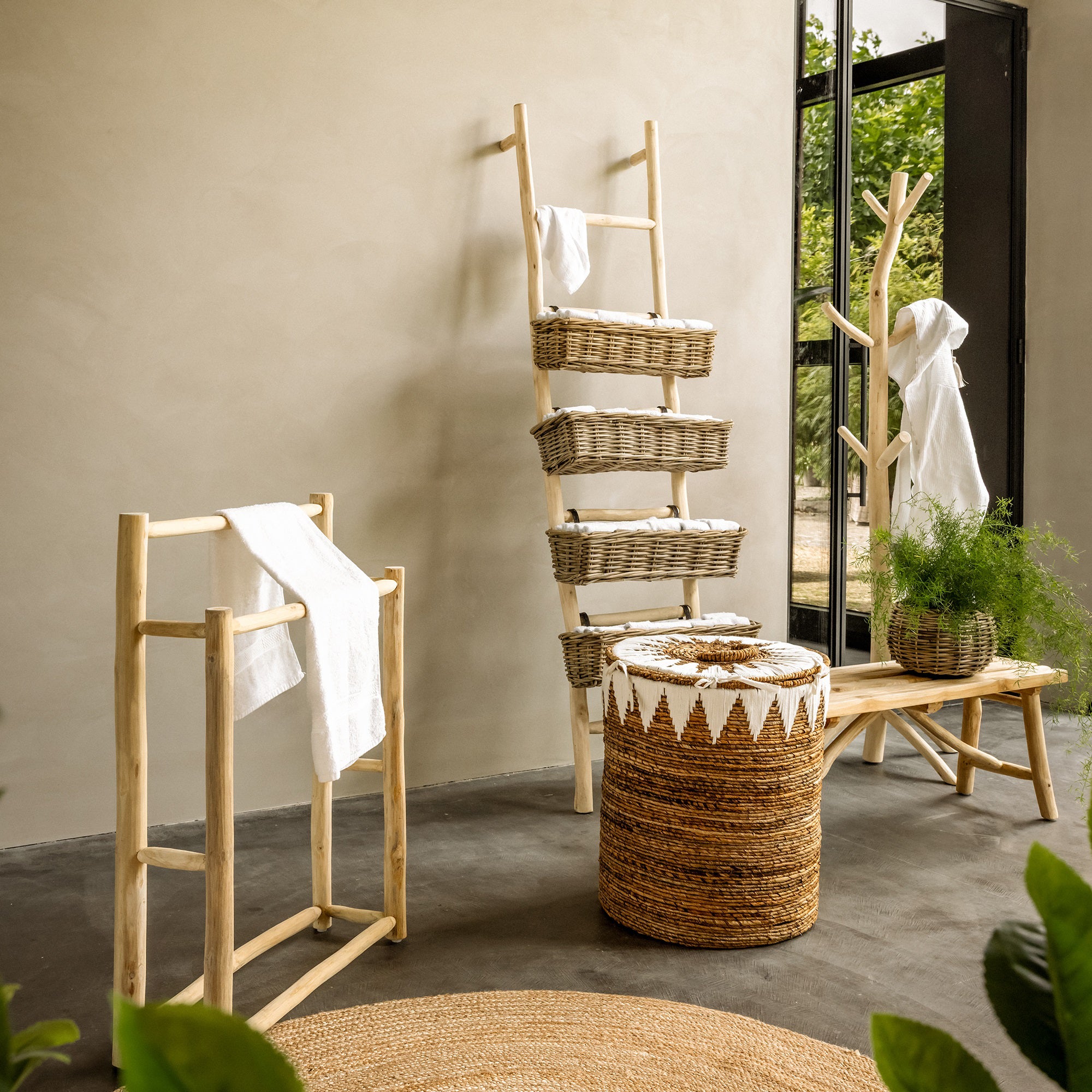 Van der Leeden Abaca Wasmand H 55 x Ø 50 cm - Naturel / Wit