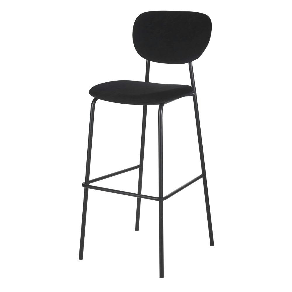 Oscarine Business - Lot de 2 chaises de bar professionnelles en velours noir  et métal noir
