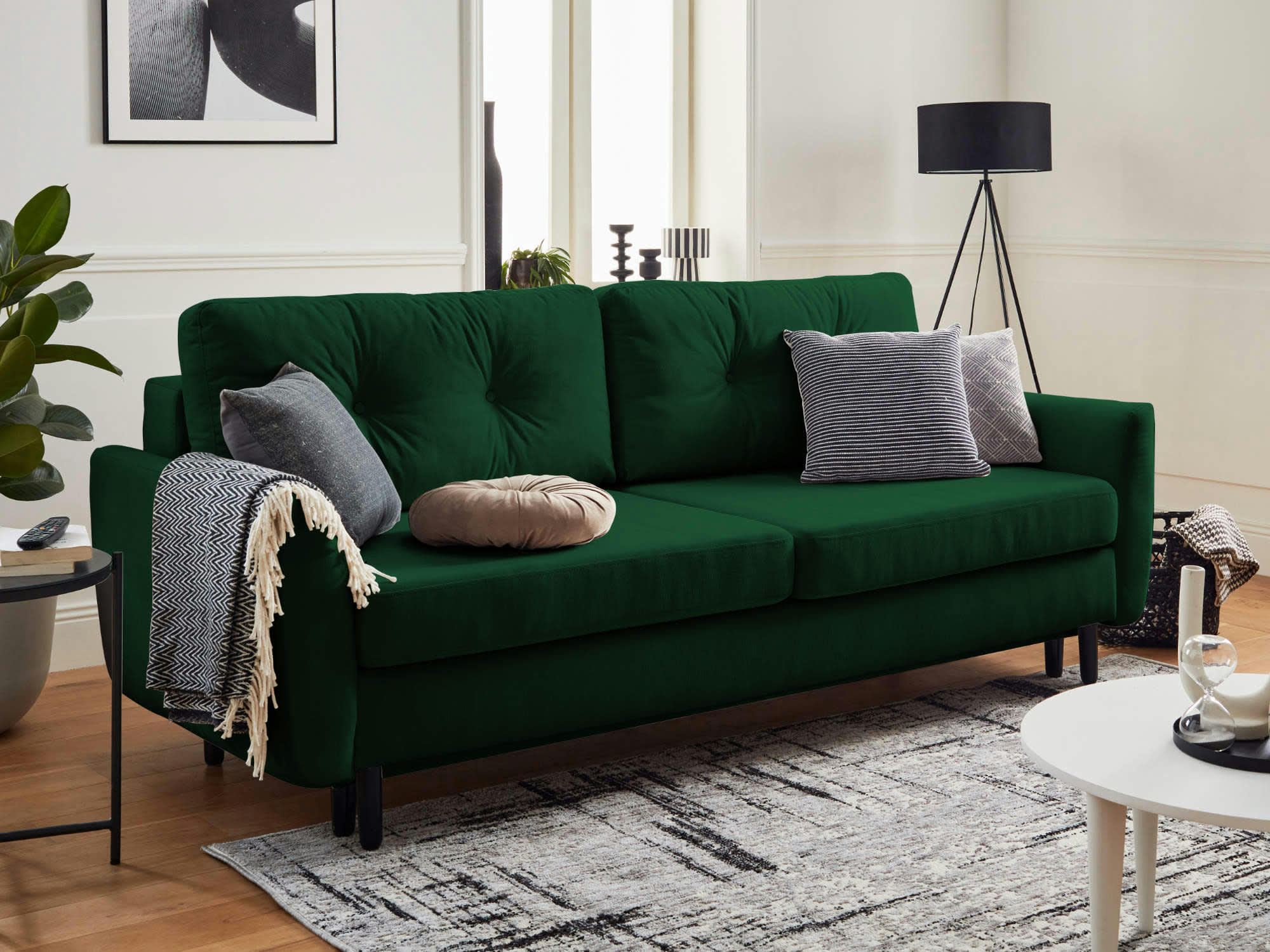 NILS - Canapé droit convertible 3 places en velours vert