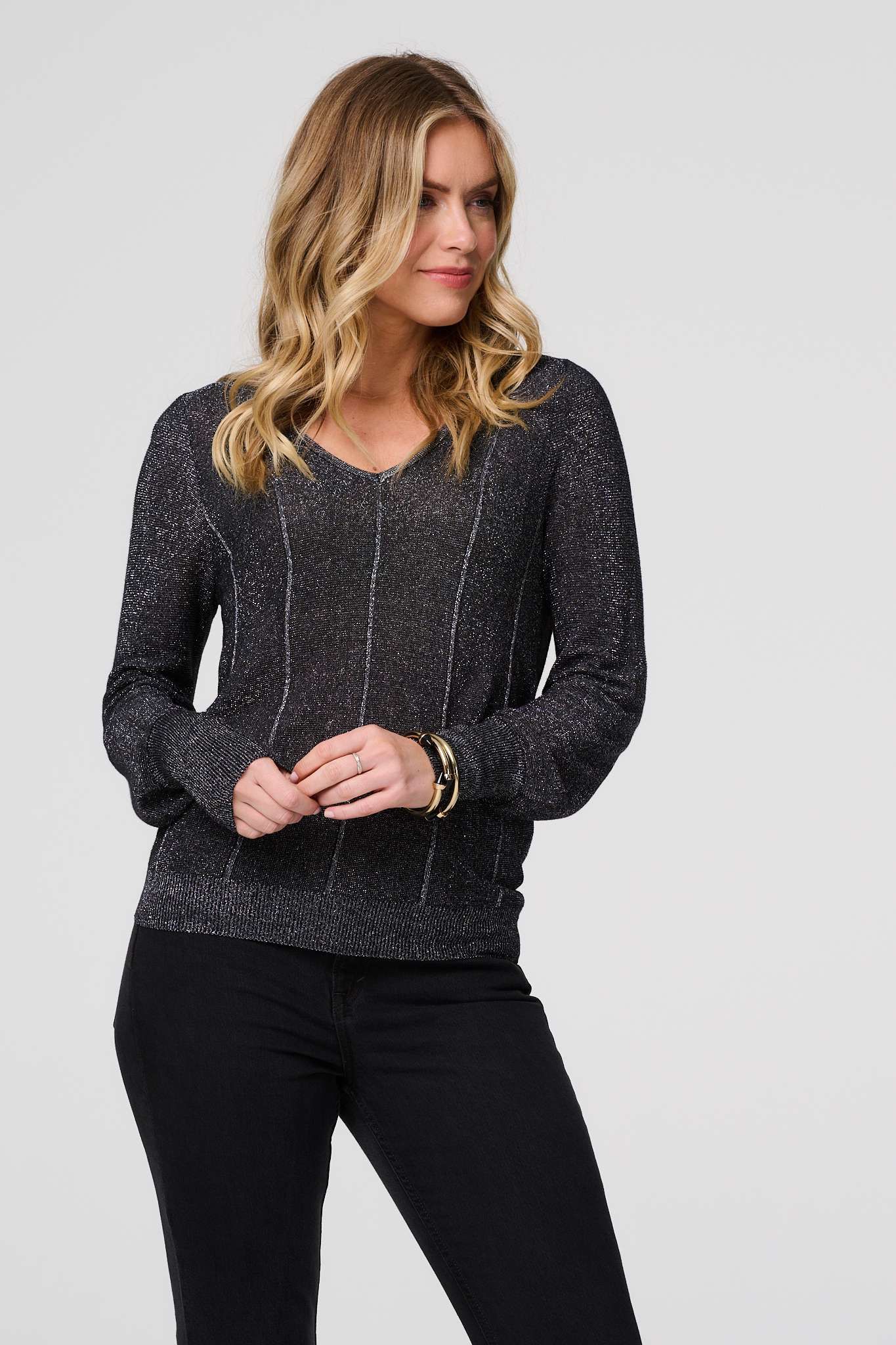 Izabel London Metallic Stripe Detail Fitted Top