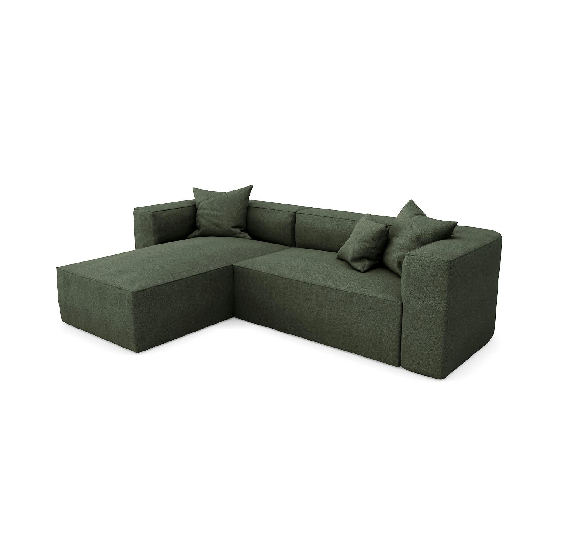 ALMA - Canapé d'angle gauche tissu tramé vert olive
