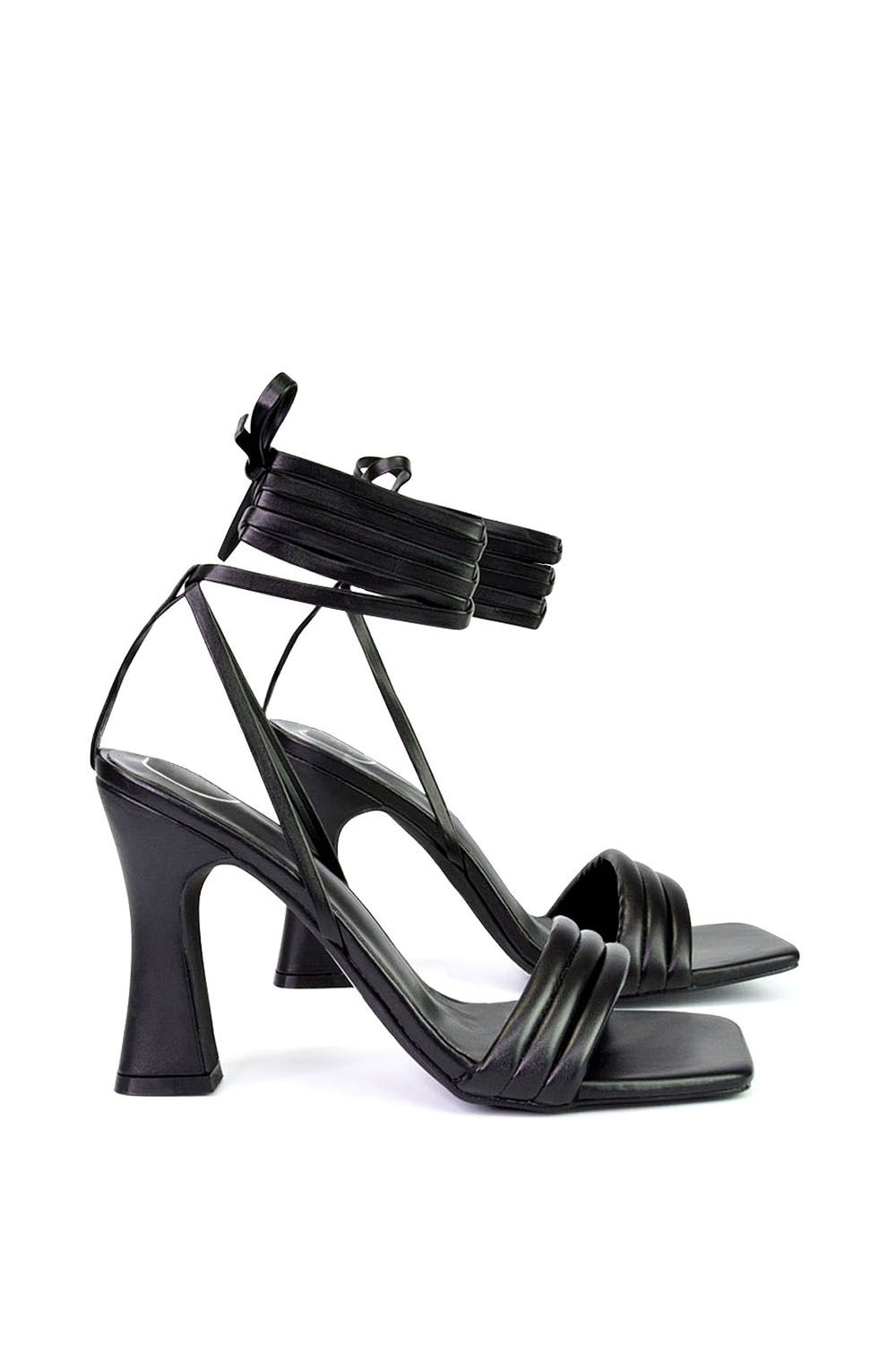 XY London Zeta' Lace Up Strappy Mid Block High Heel Sandals With a Square Toe