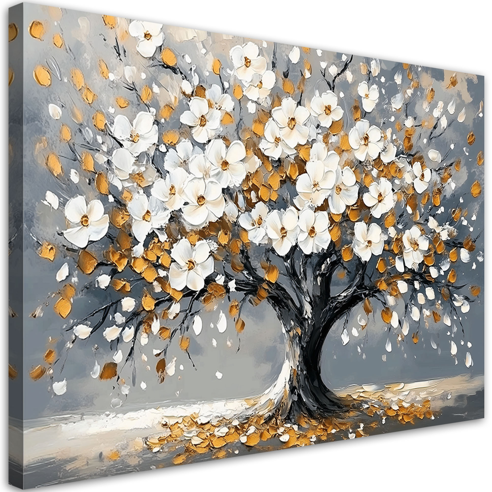 Feeby Obraz na płótnie, Drzewo życia Kwiaty Liscie Zloty 60x40