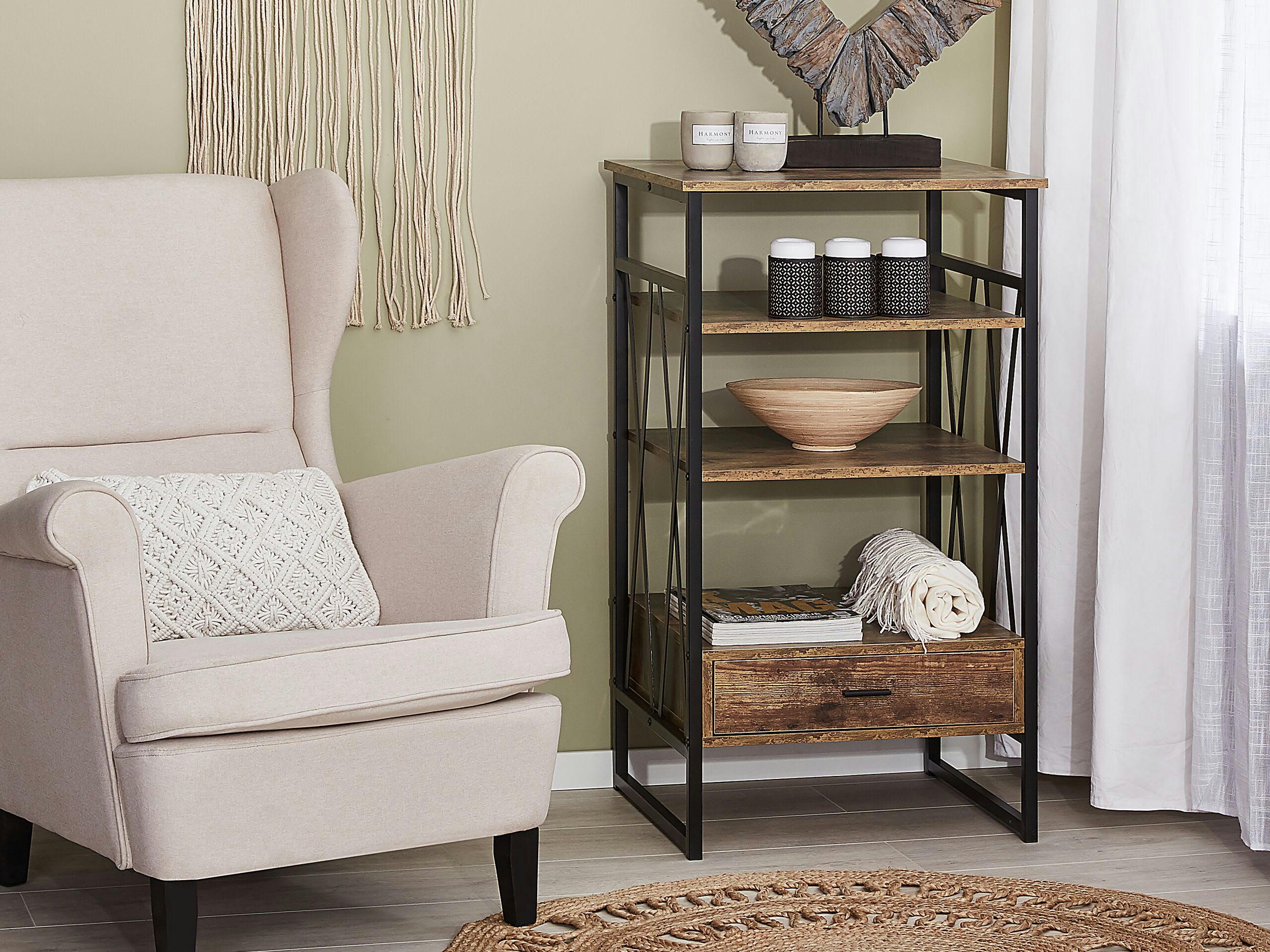 KEENE - Étagère imitation bois foncé avec tiroir