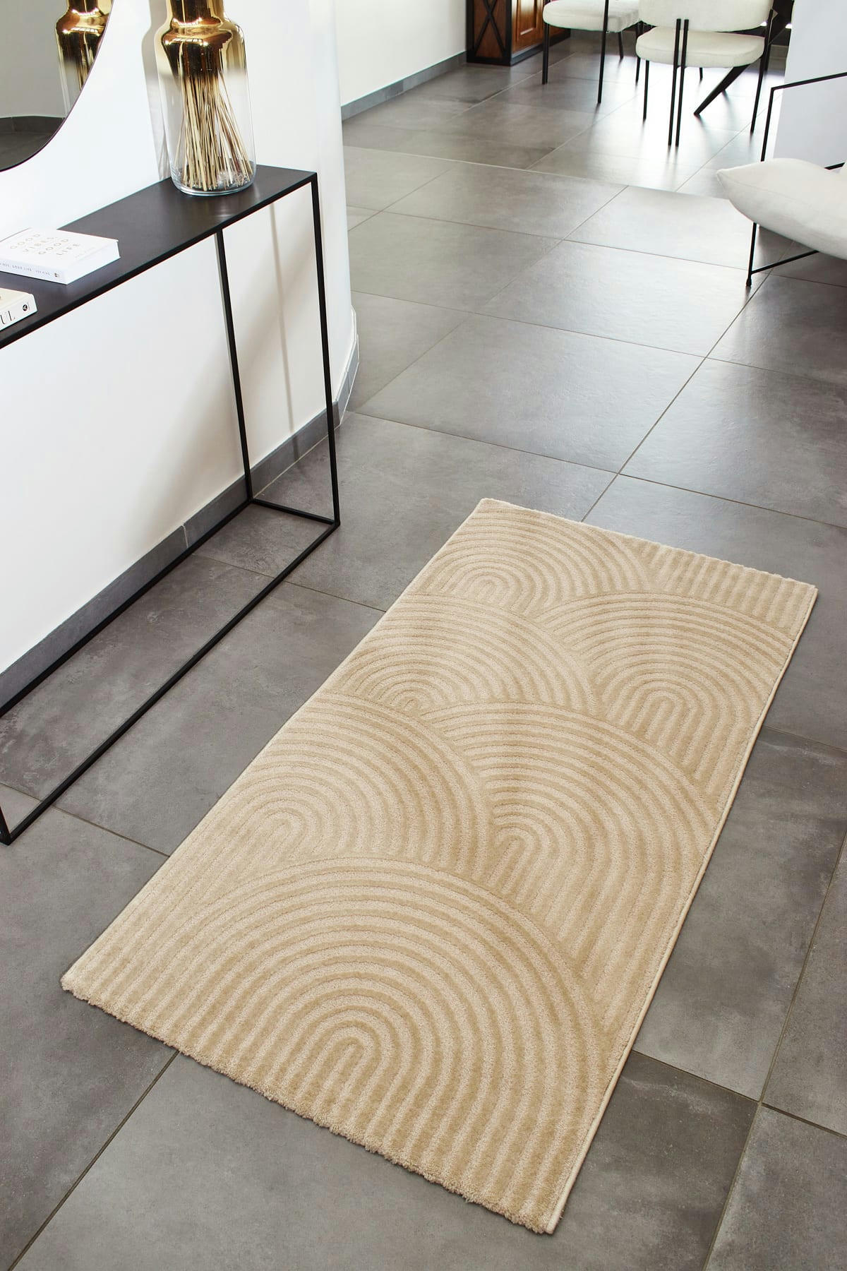 BIANCA - Tapis motif arc en relief beige - 80x150