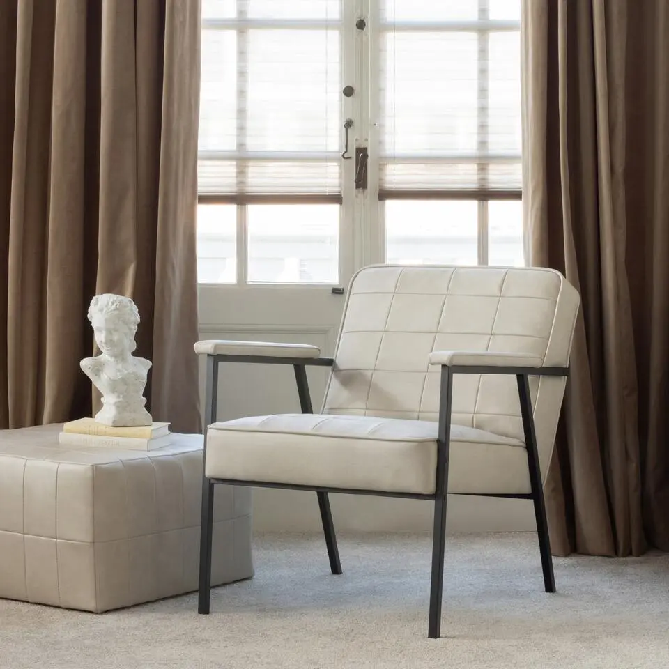 WOOOD Patchwork Poef - Leerlook - Naturel - 36x60x60